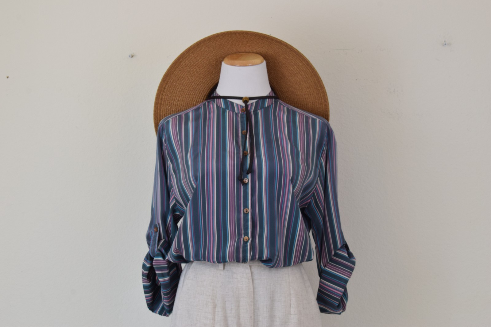 Vintage 90s Striped High Neck blouse by Loubella Extendables