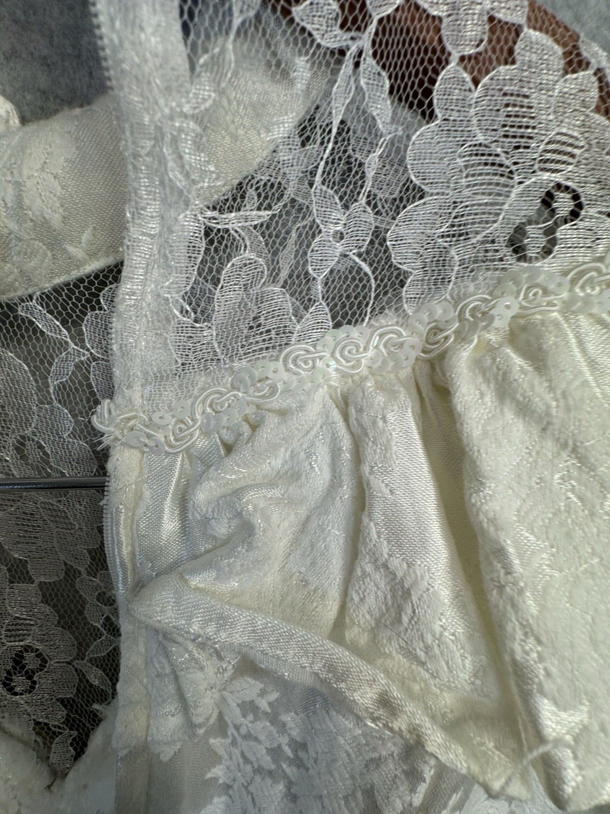 VTG 80s Roper Rustic Ivory Lace Jacquard Prairie Victorian Dress Womens 5/6 USA