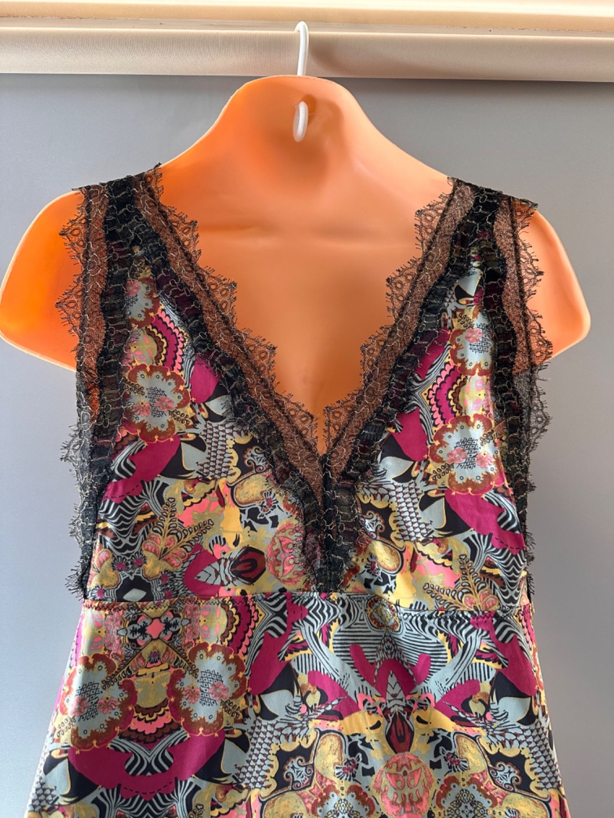 Vintage Y2K Christian Lacroix Lingerie Slip Dress Lace Trim Psychedelic Baroque