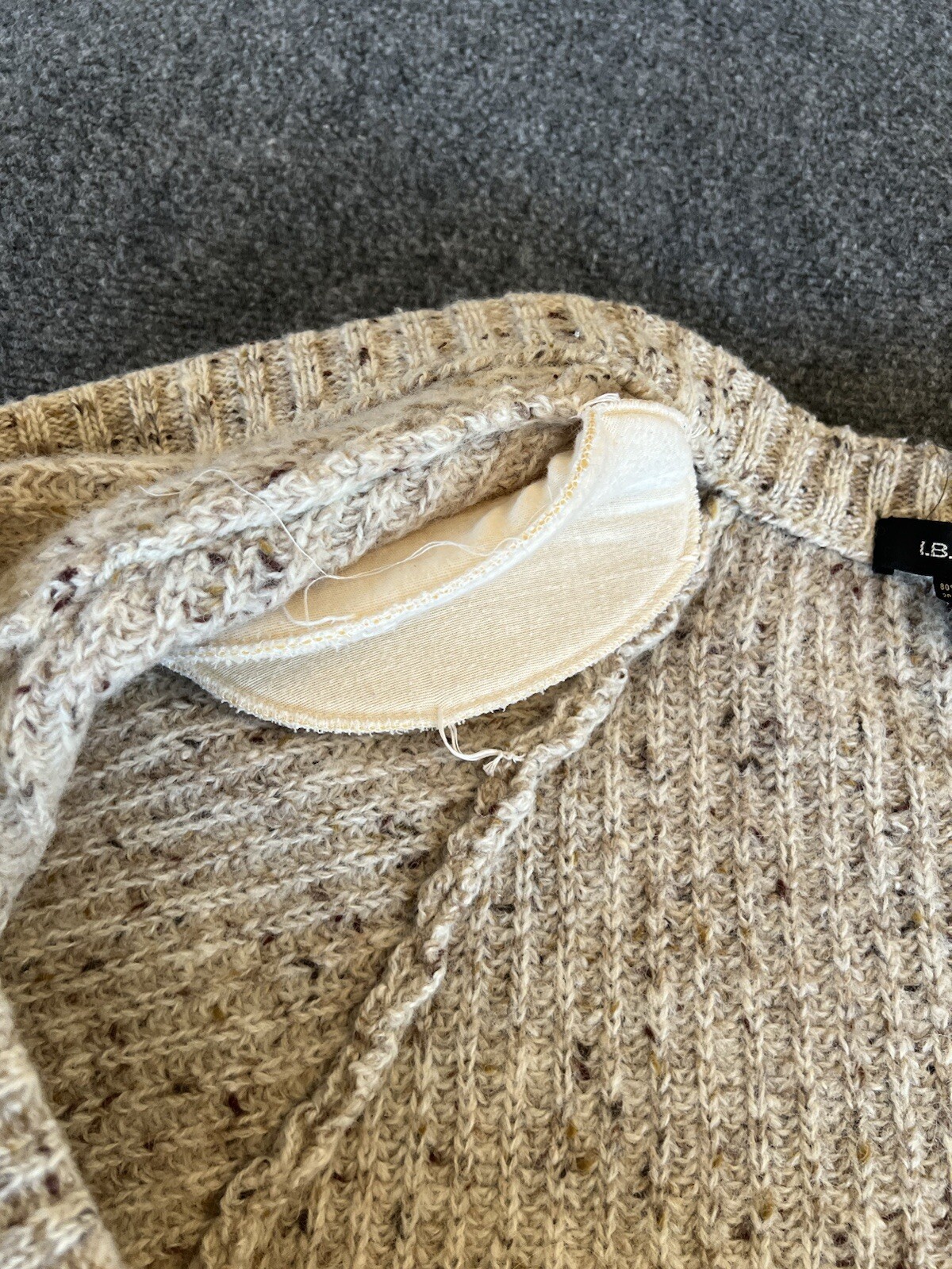 I.B. Diffusion Womens VTG Sweater Wrap Cardigan Oatmeal Chunky Wool Blend