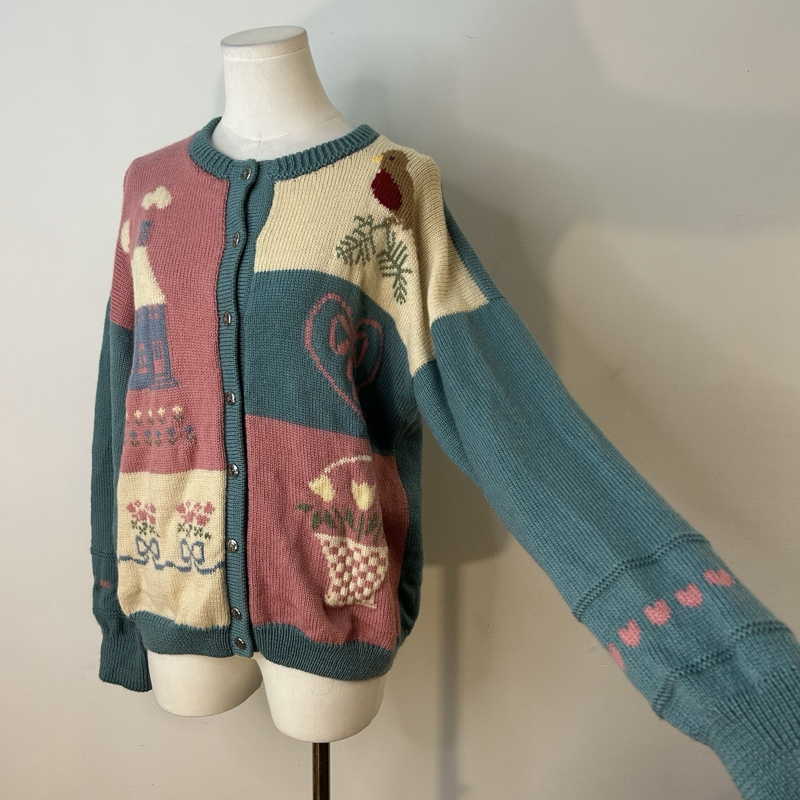 80s 90s Hand Knit Wool Sweater Cottagecore Grandma Coquette 40 Inch Bust