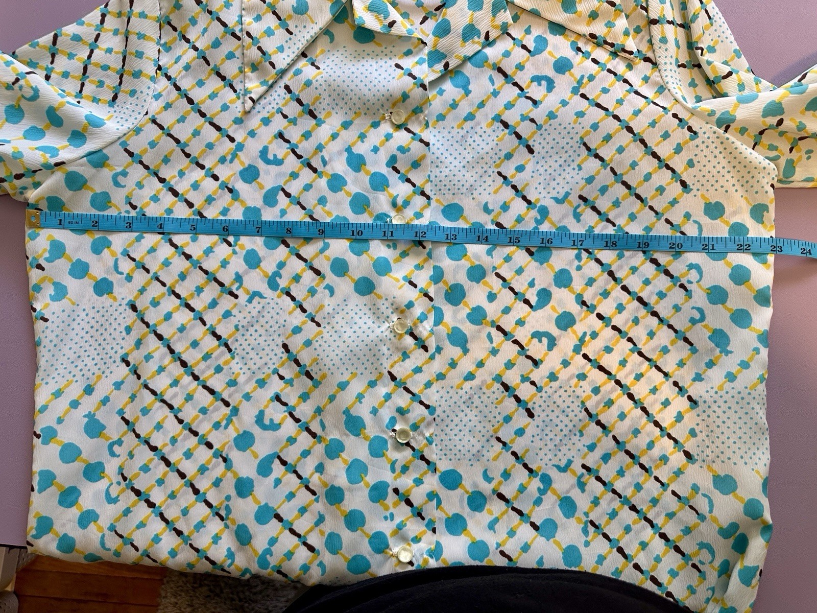 Graff Button-Up Shirt Dagger Collared Button-Front Polyester 44 White Blue