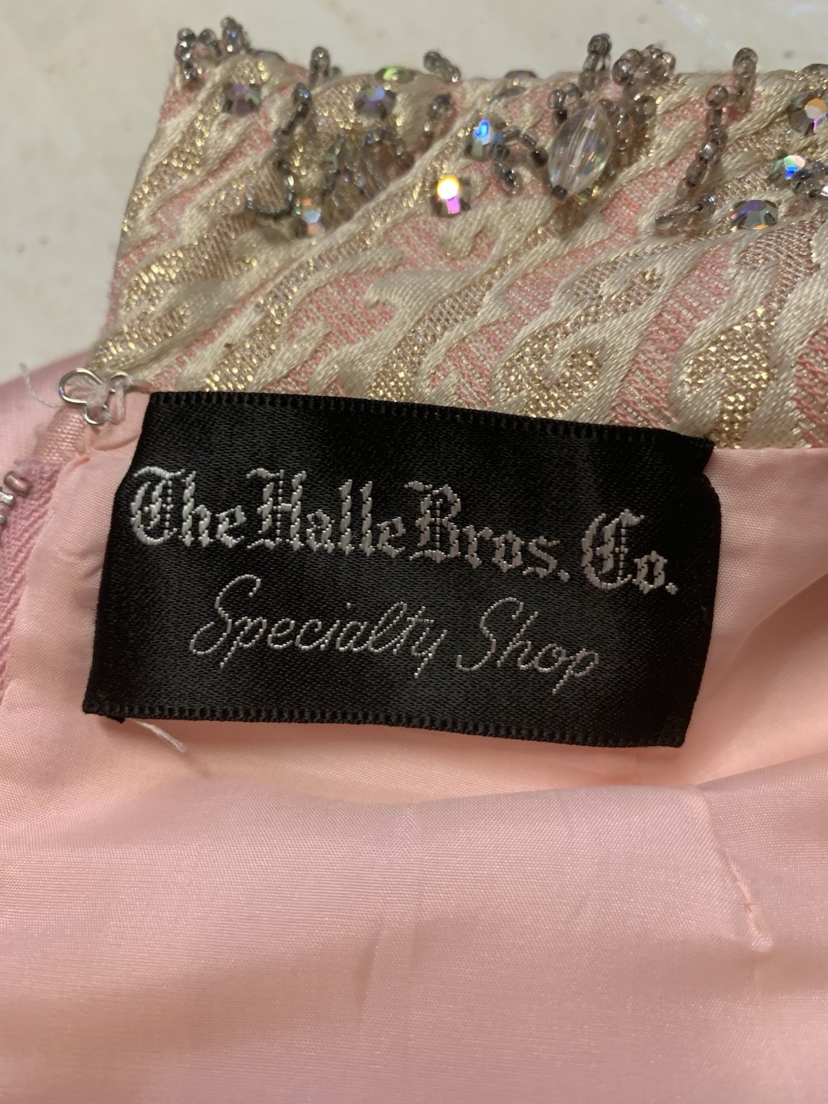 Vintage 60s The Halle Bros Co Cleveland Pink Beaded Dress Special Occasion Retro