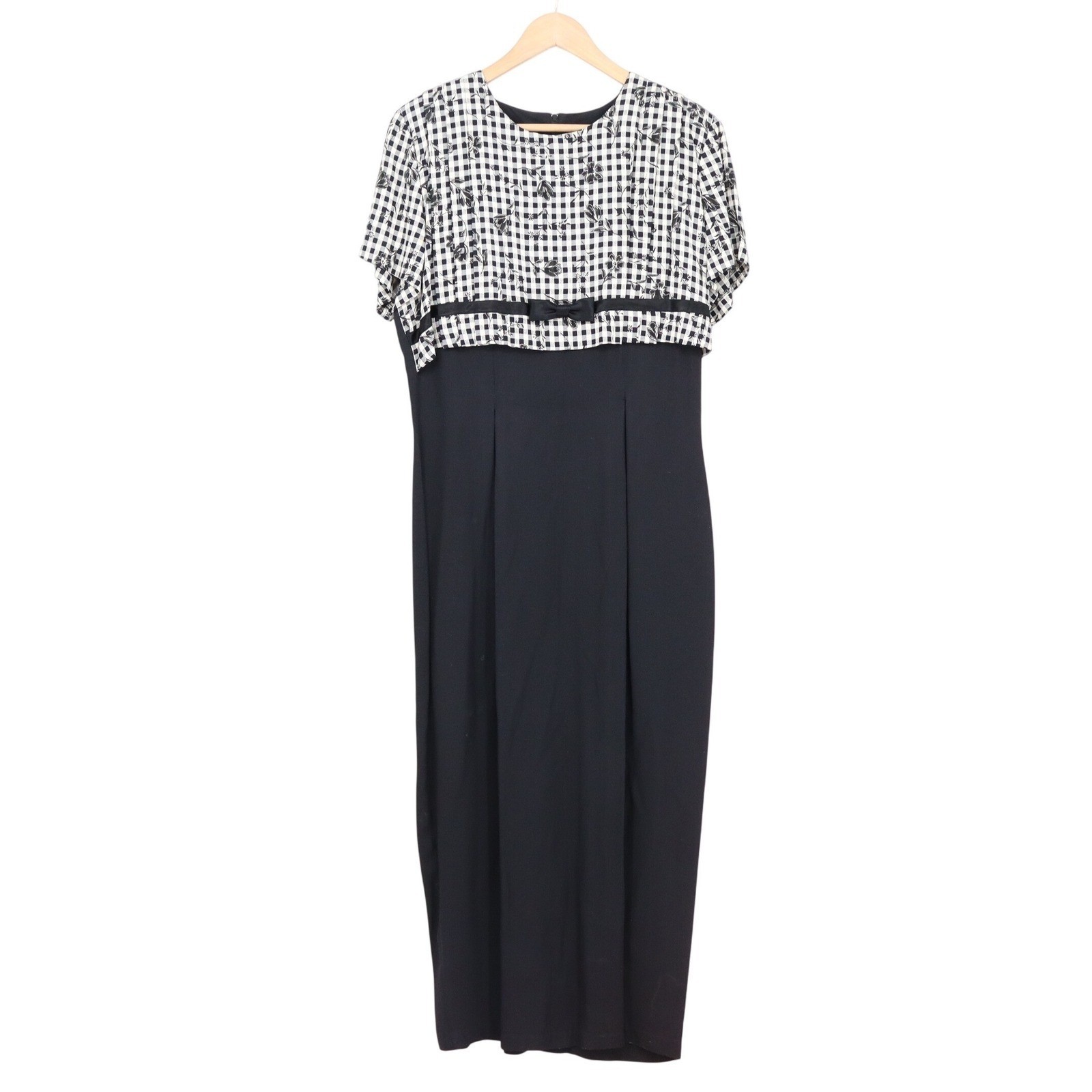 Brioche California Vintage Gingham Floral Maxi Dress Black White Size 13/14 USA