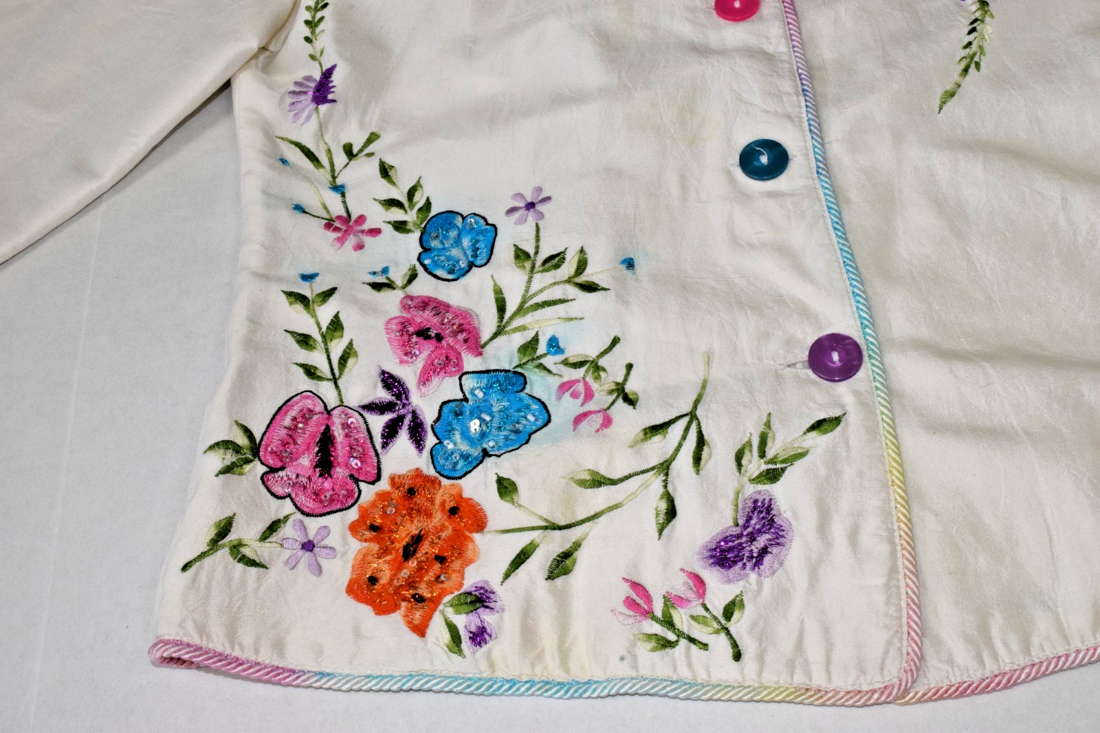 Vintage Silk Blazer Jacket Drapers & Damons Size S 90s Embroidered Floral Pearl