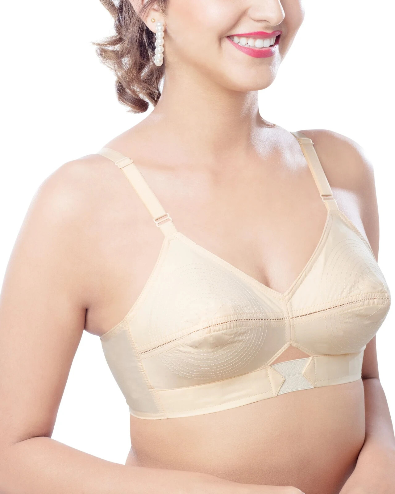 Padded Bullet Bra Organic Cotton – Vintage Retro Bra (Plus Size Available) Beige