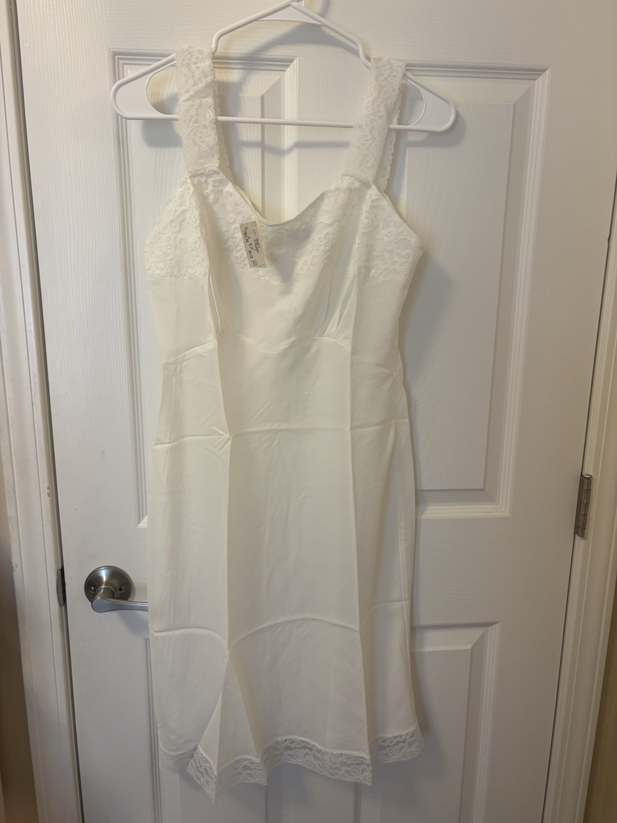 Lady Lynne VTG Slip Dress White Lace Trim 42” Sz 36 1500 B6 Brand New With Tags