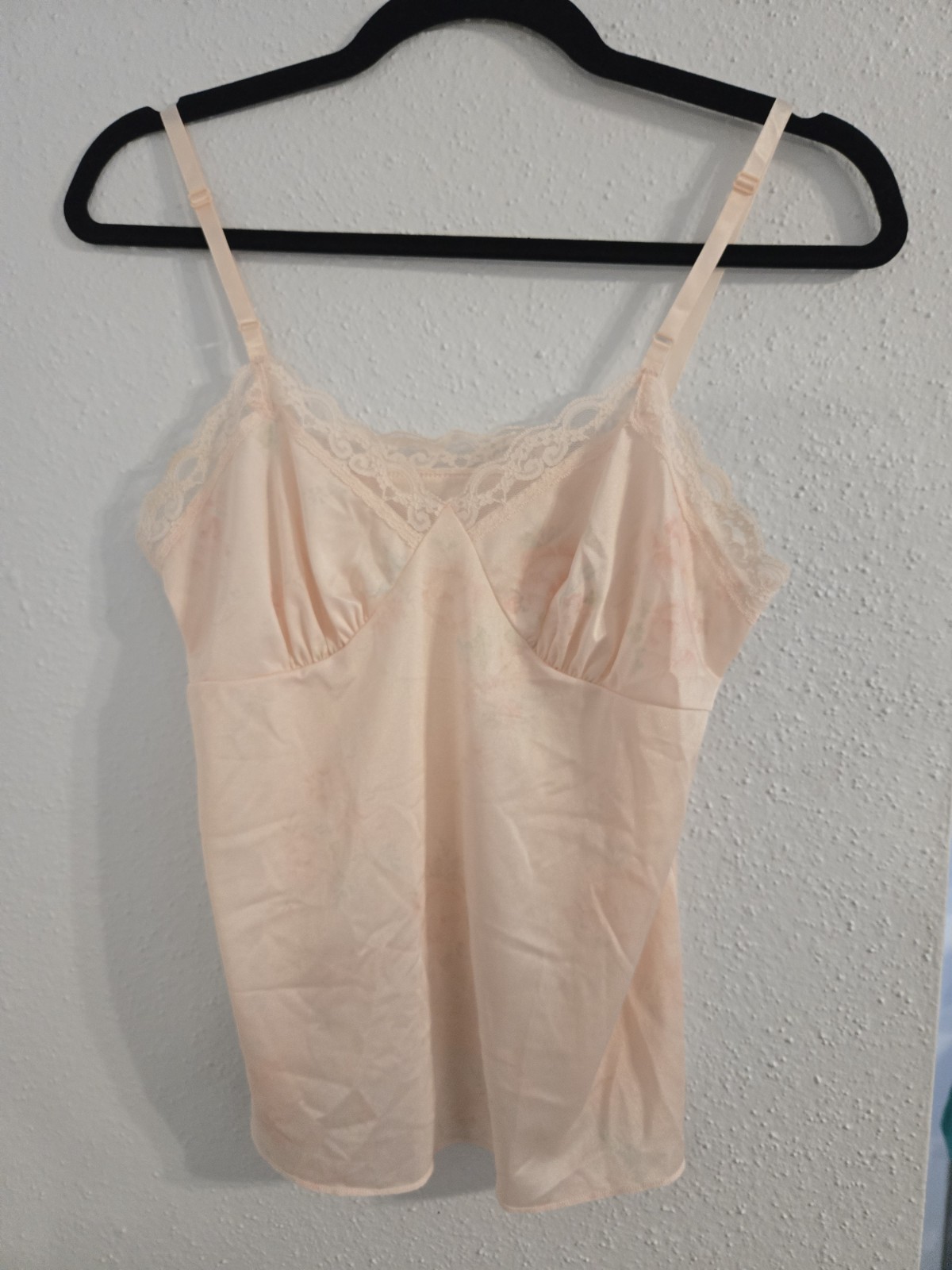 Vintage Deena Slip & Cami Set Peach With Faint Rose Design Lace Romantic Sz 34