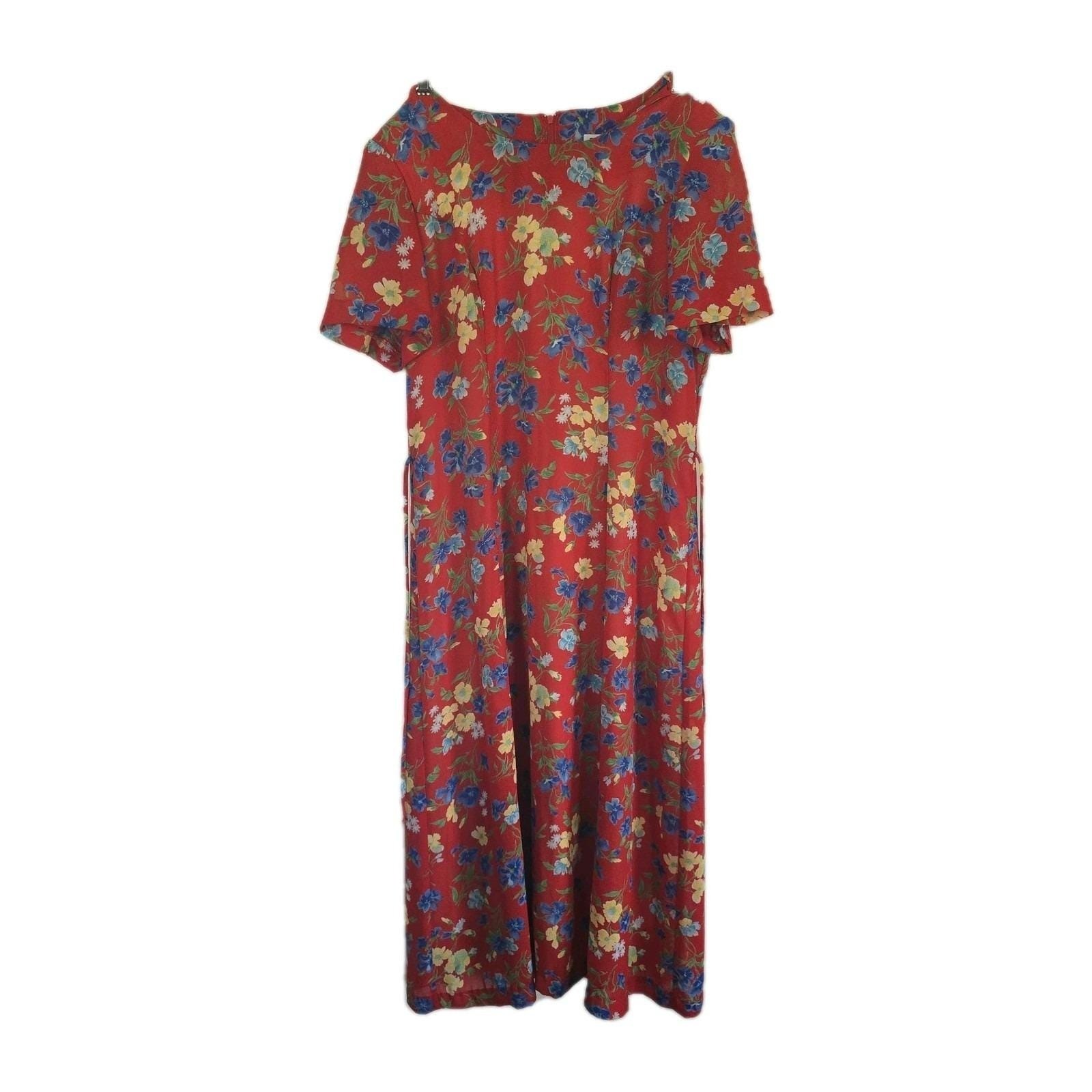 RJ & Co Vintage Women&rsquo;s Size 14 Red Floral Dress Made In USA