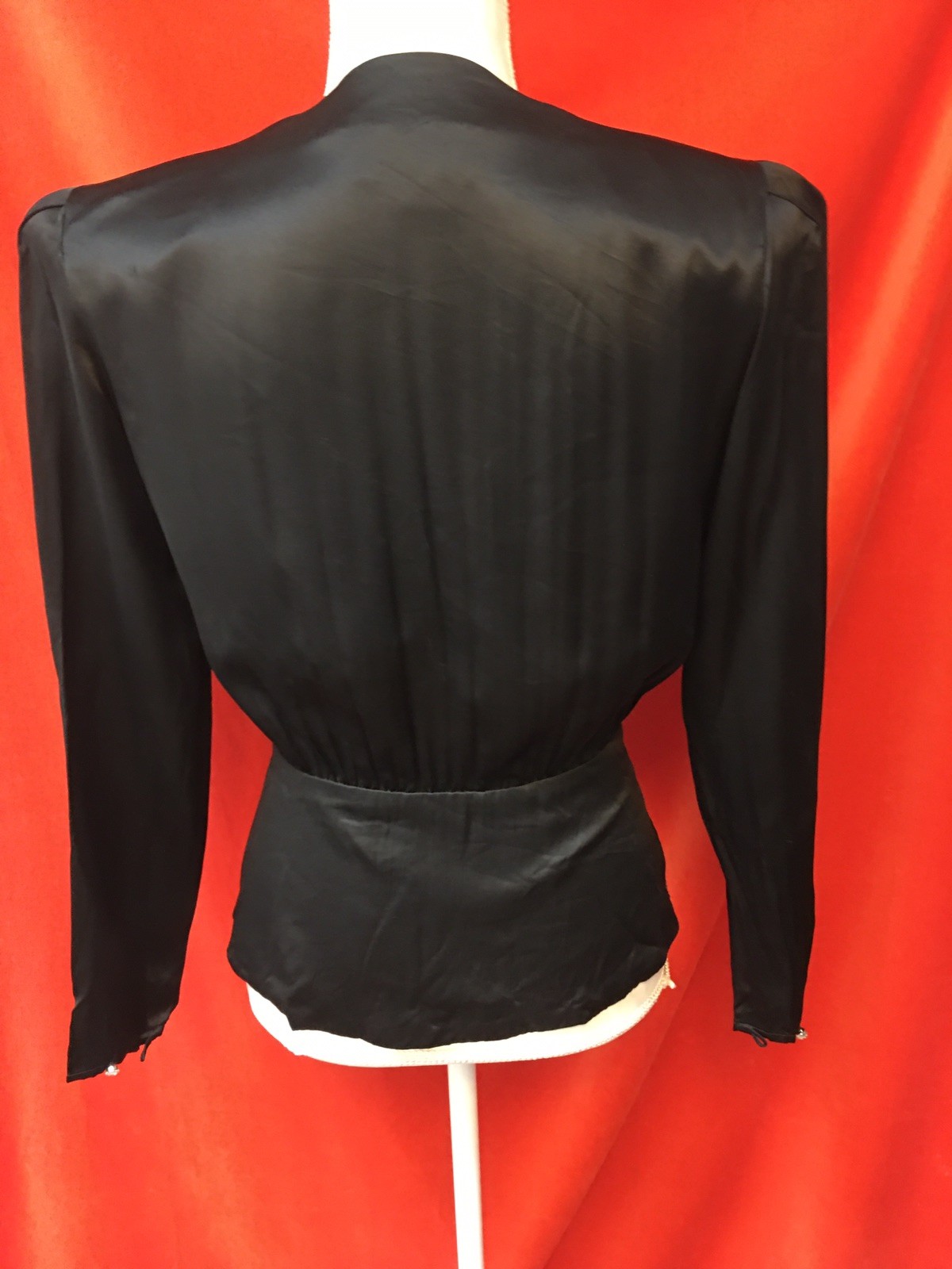 Bellino Paris Mode vtg 80s silk peplum top beaded v-neck black s party cocktails