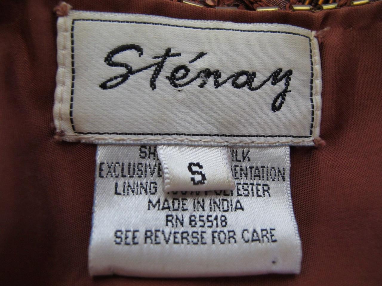 Vintage 80s Stenay Copper Brown Silk Trophy Sequin & Bead Jacket S Glam Party