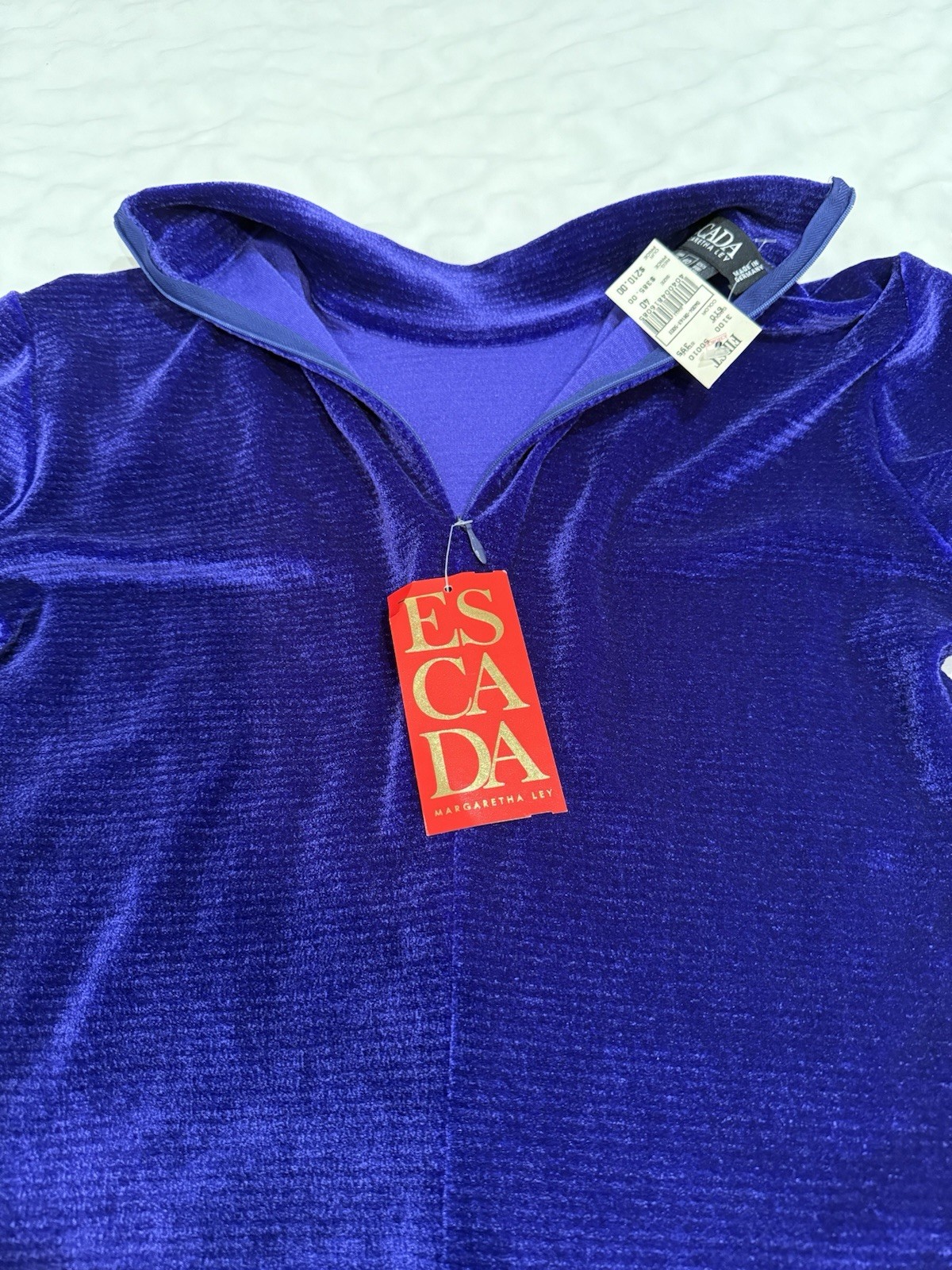 VTG 80s Escada Margaretha Ley Purple Velvet Bodysuit Sz 40 Made In Germany NOS