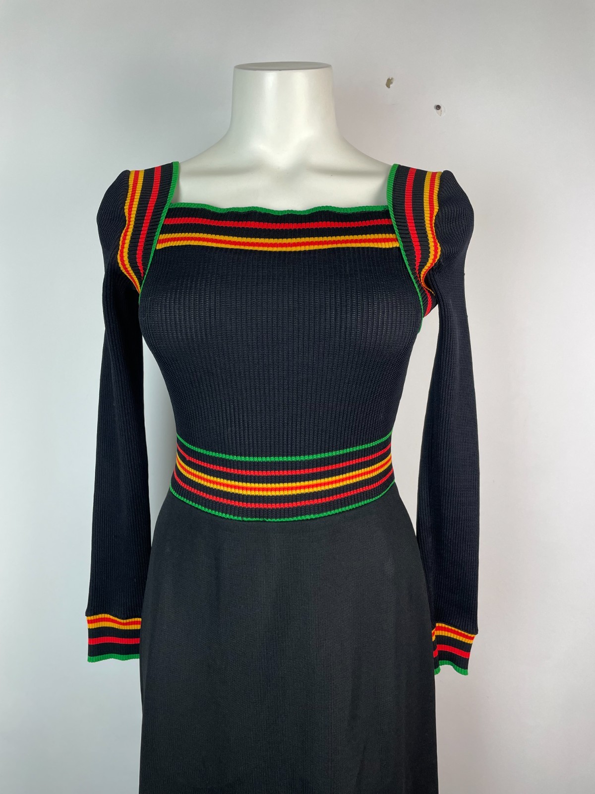 Jonathan Logan Vintage 70s Rainbow Stripe Mod Polyester Maxi Dress size 9