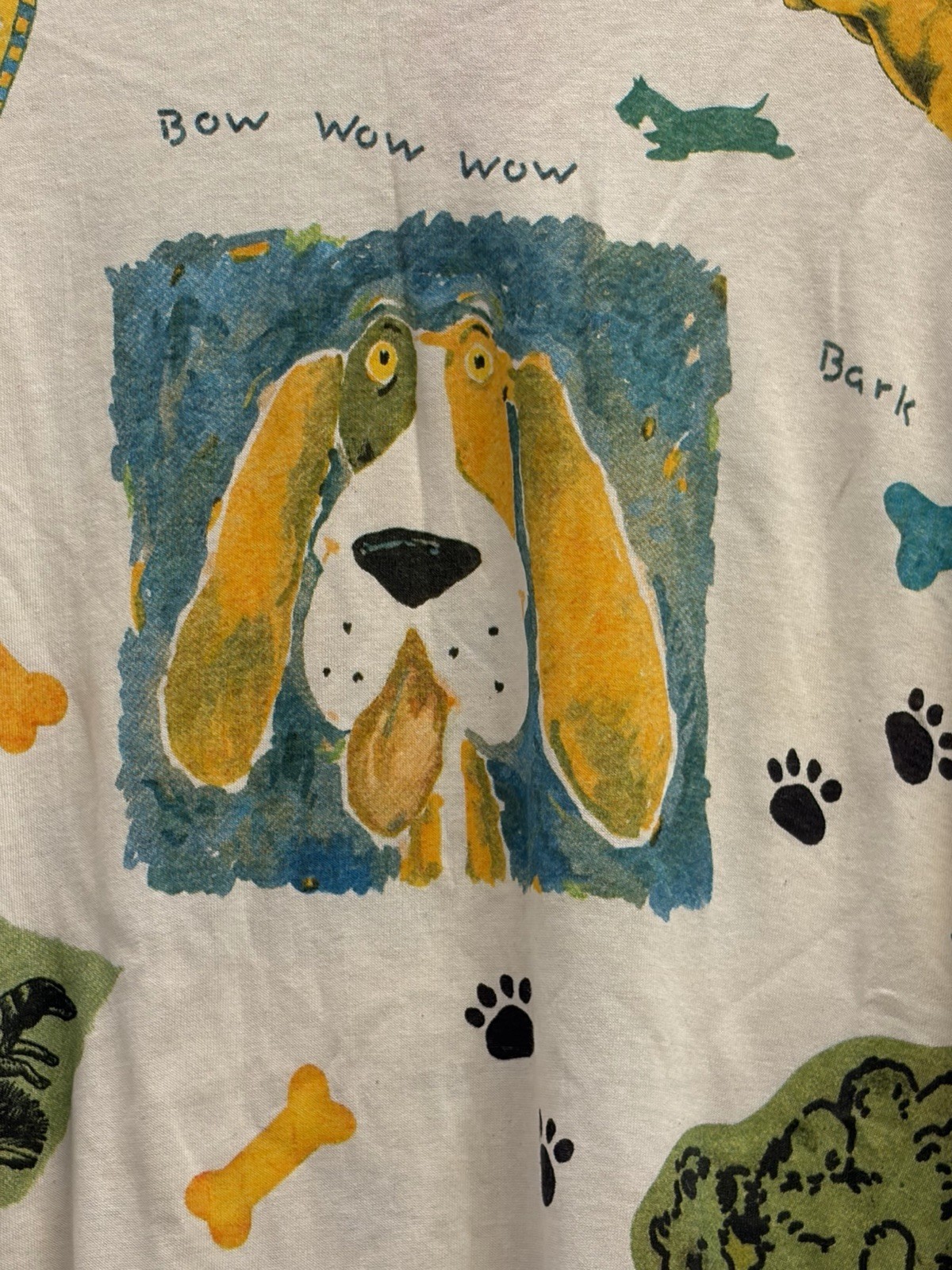 Vintage 1997 Relevant Products All Over Print Dog Bow Wow Tee Sz. Large New