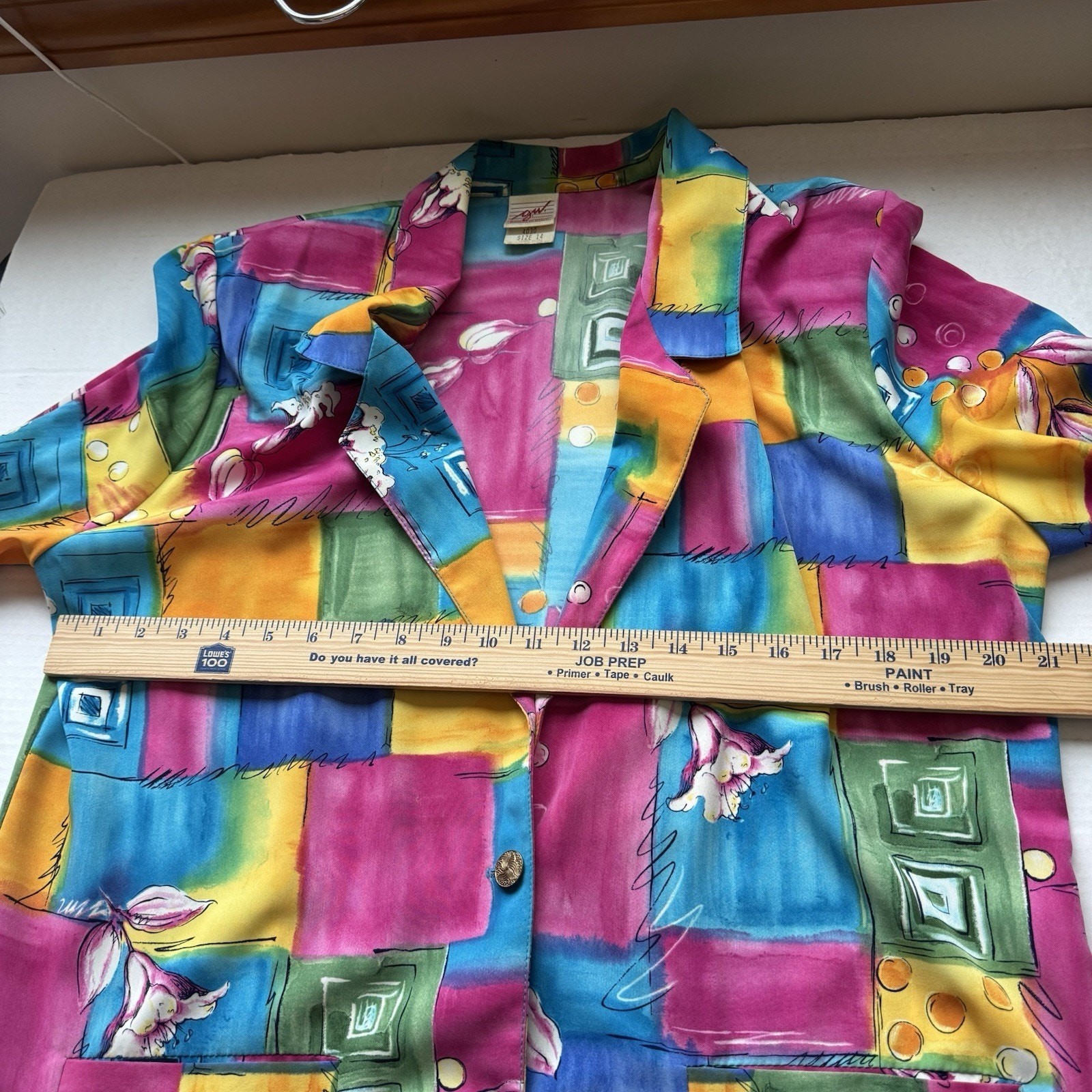 Vtg 80s L Color block Multicolor Long Jacket Blazer Artsy Art To Wear Shirt GW