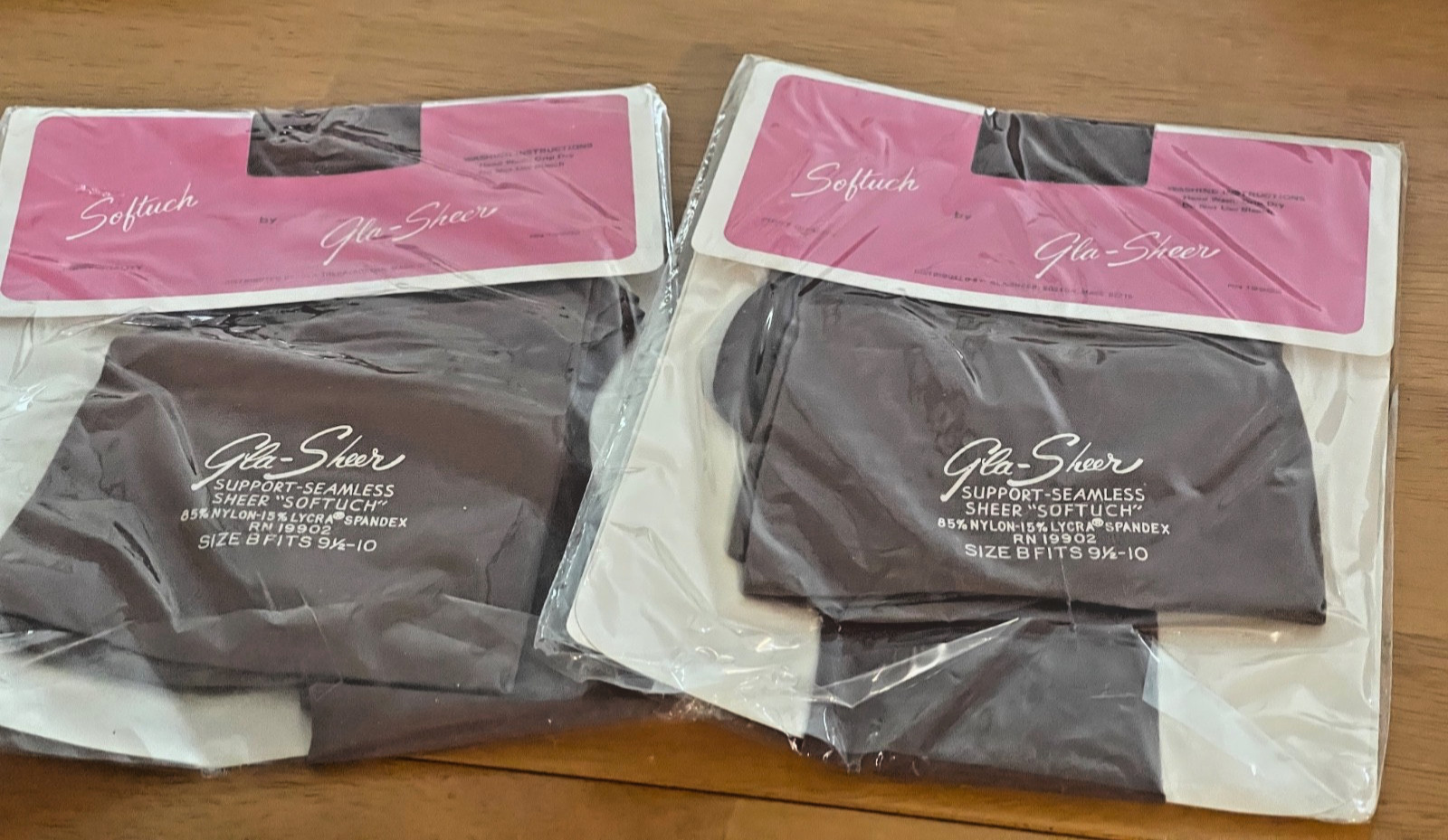 2 PR GLA-SHEER Support Seamless “SOFTUCH” Stockings Taupetone Size B 9-1/2 – 10