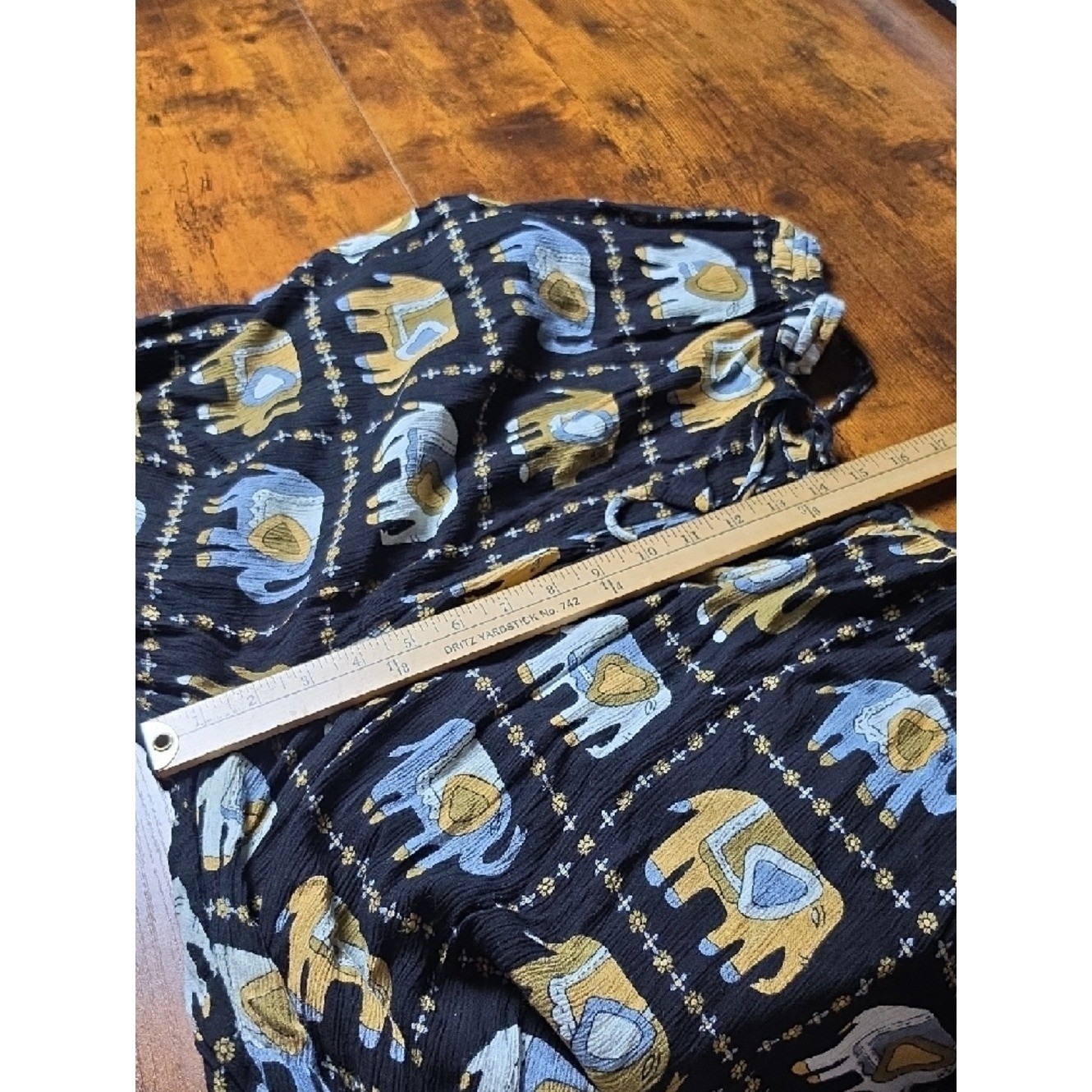 JEWEL QUEEN | Vintage Elephant Print Two-Piece Button Down Tunic Pants Set | XL