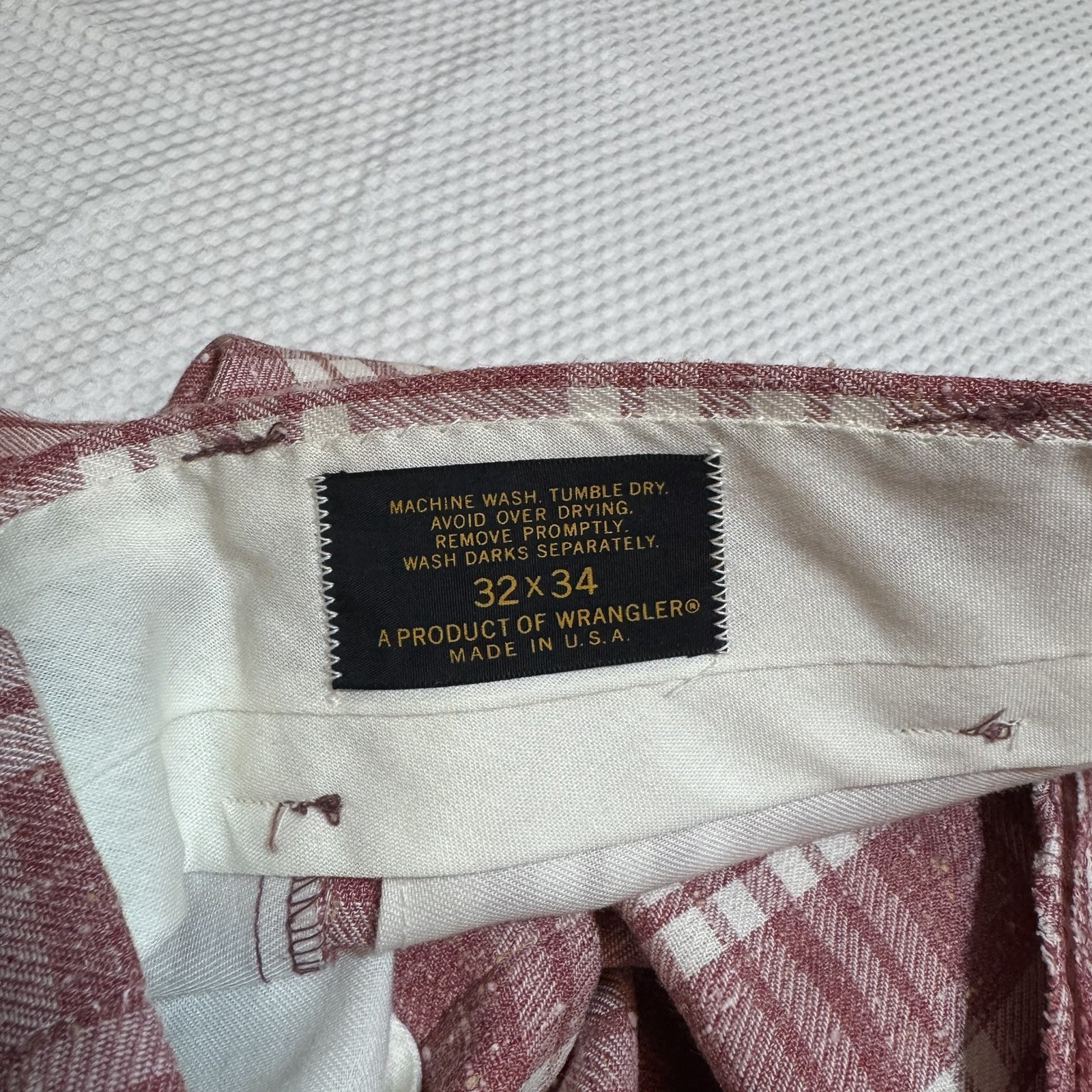 True Vintage 1970s Wrangler Plaid Red Bell Bottoms Disco Pants Twill USA 32×34
