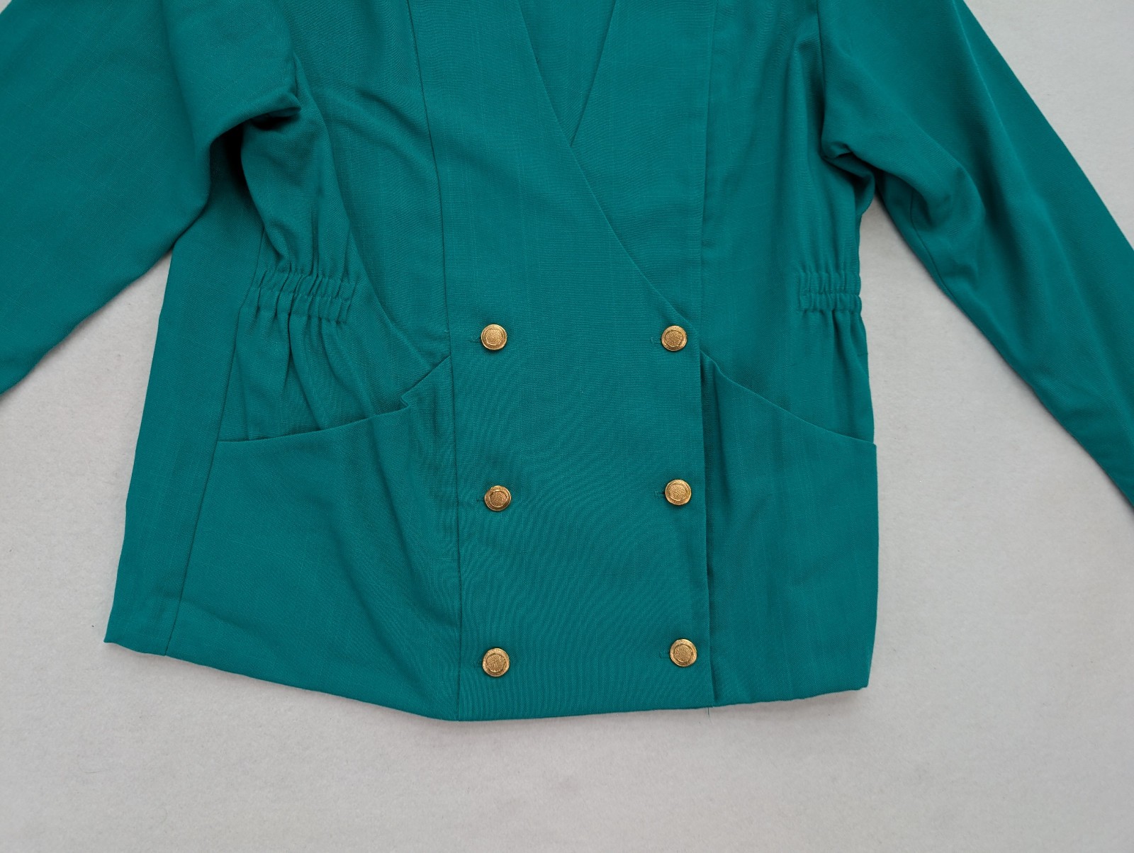 Vintage 80s Women&rsquo;s Skirt Suit Size 16 Green Double-Breasted Belt