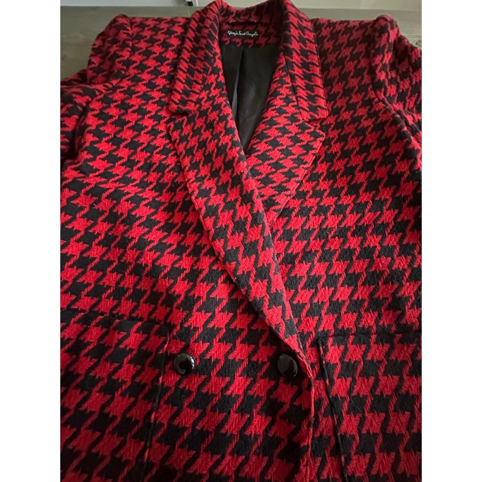 Vintage Giorgio Sant Angelo Wool Red Black Houndstooth Blazer Womens Size 8