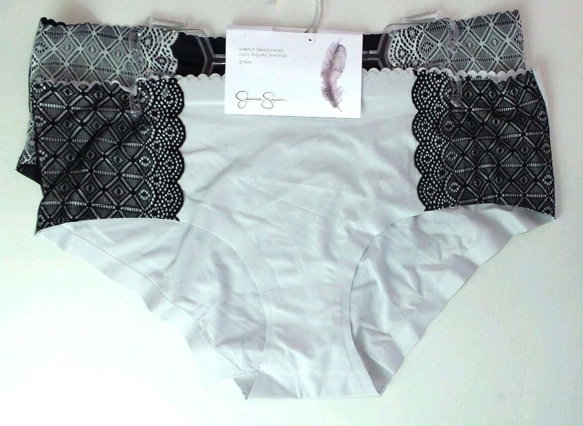 JESSICA SIMPSON Panties 2 pack 1X Full Figure Hipster Laser Briefs Black Grey JC