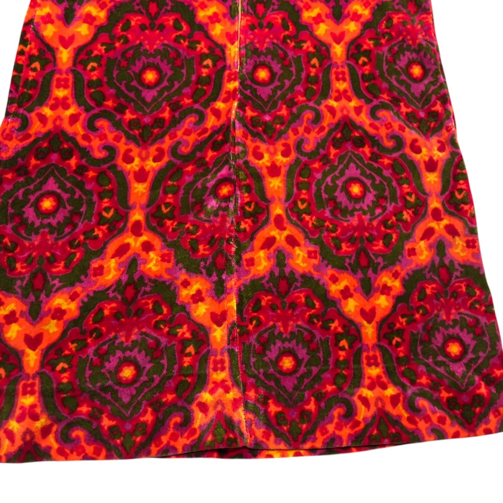 Vintage 60s Psychedelic MOD Sleeveless Dress Velour Zip Up Back Tapestry XL 14