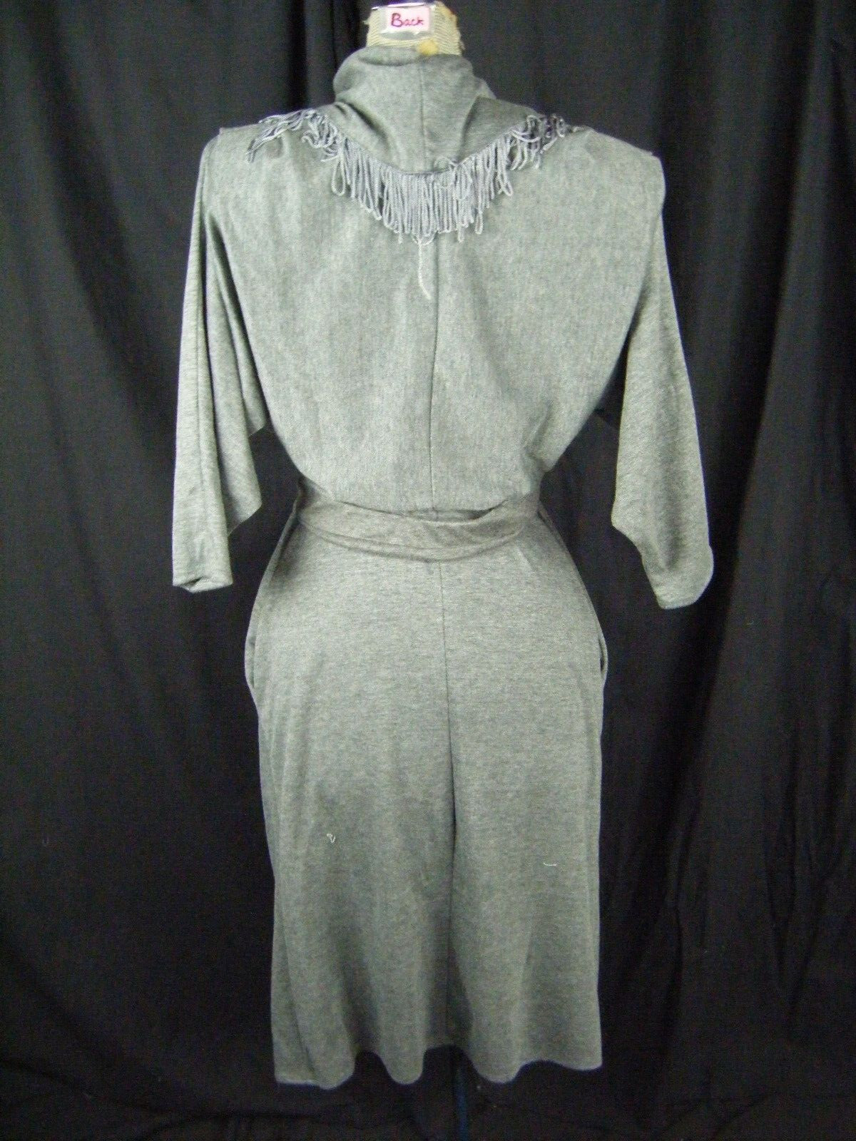 STUART ALAN Vtg 80s Heather Grey Knit Fringes Collar Western Dress-Bust 44/M