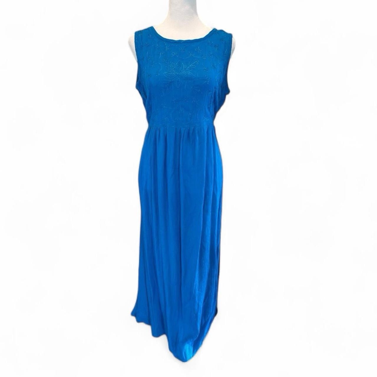 RJ & Co Vintage Y2K Turquoise Boho Flowy Sleeveless Maxi Dress Medium Rayon