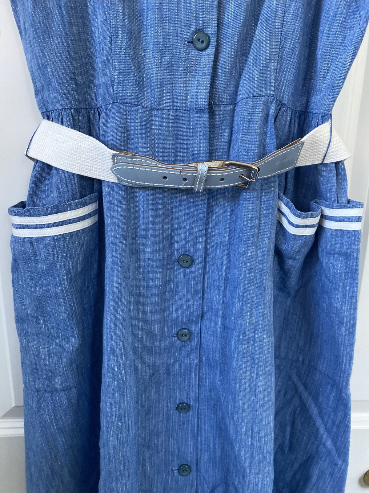Classic VTG 50S STRAWSTACK Blue Cotton SHIRTWAIST DRESS