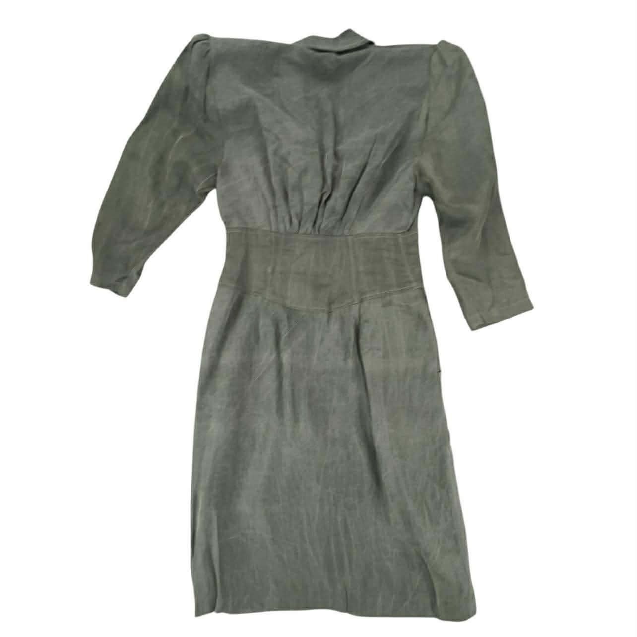 Vintage Jonathan Martin Olive Green Button Front Corset Waist Puffy Sleeve Dress