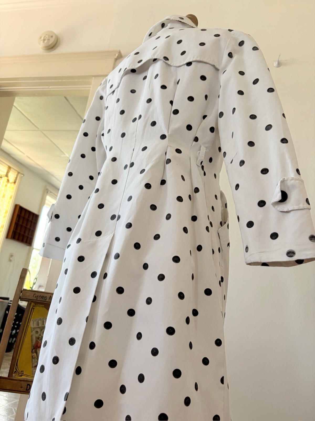 1960s Polka Dot Print Faille Trench Coat Double Breasted Jacket Jackie O 50s