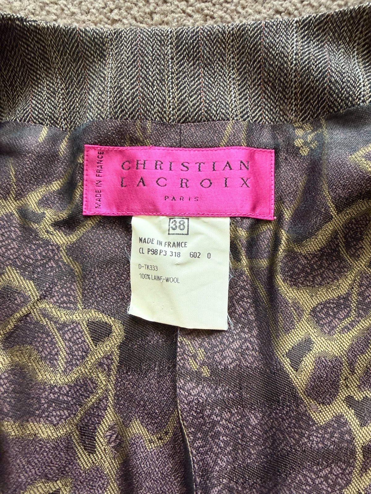 Vintage Christian Lacroix Paris Wool Blazer FR 38/S US Made in France