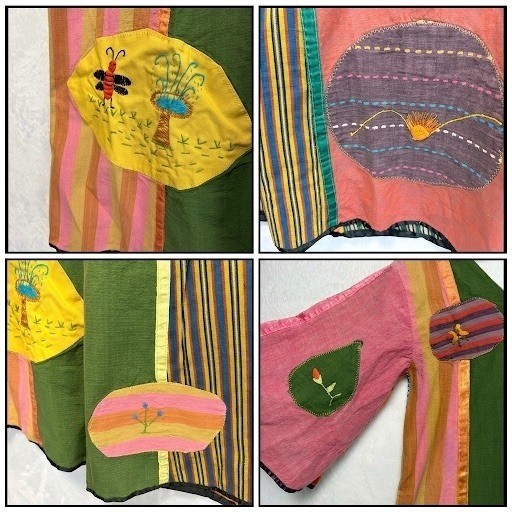 Vintage Handmade Patchwork Maxi Dress Embroidered Art to Wear Multicolor Kaftan