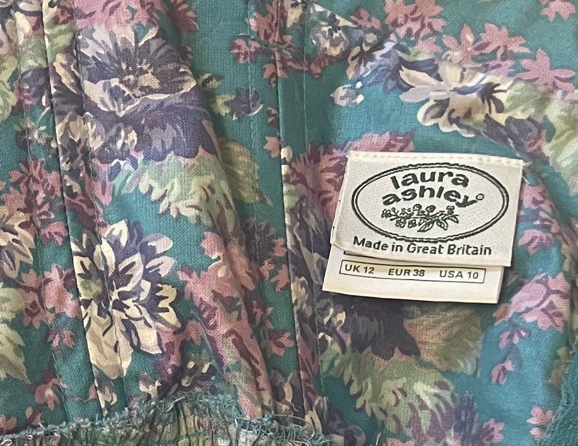 Laura Ashley Vintage 90s Floral Strapless Dress Aqua Purple US Sz 10 runs small