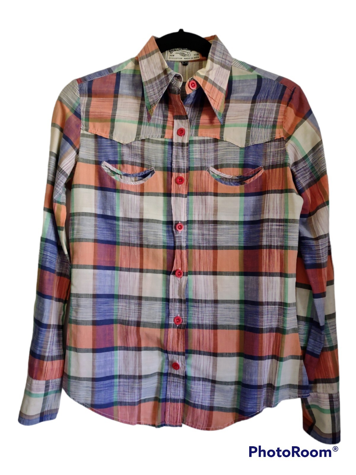 Vintage Gentleman John Button Front Shirt 60&rsquo;s Women&rsquo;s Size XS/Sm Plaid RARE
