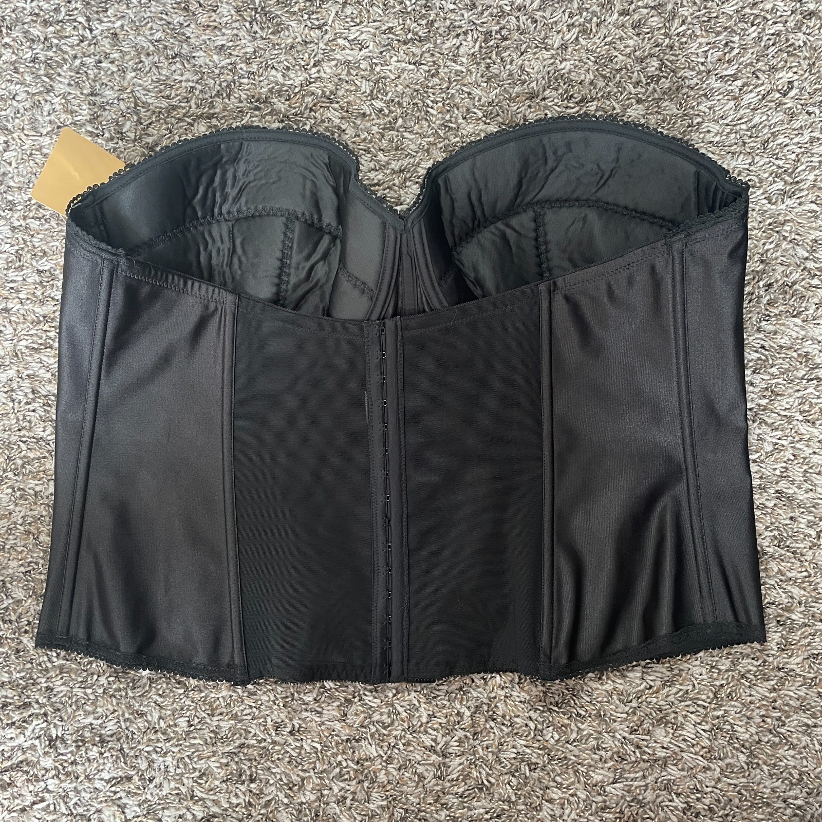 Vintage Corset Bustier Plus Size 48DD Black Satin Lace Trim Lingerie Boudoir Bra