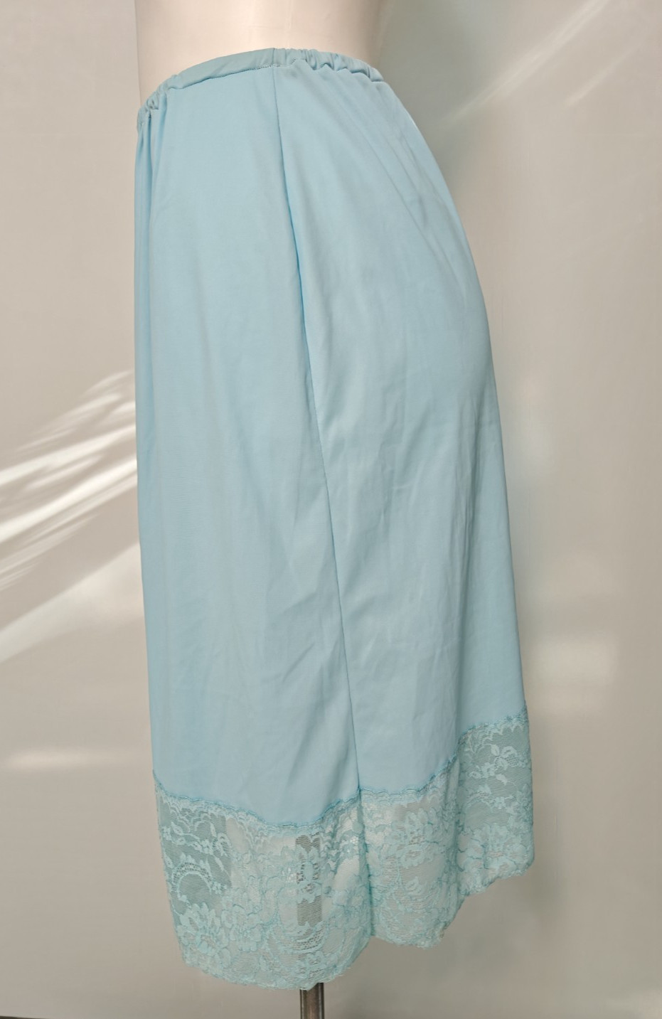 Vintage Van Raalte Large All Nylon Light Blue Half Slip Lace Trim *Read