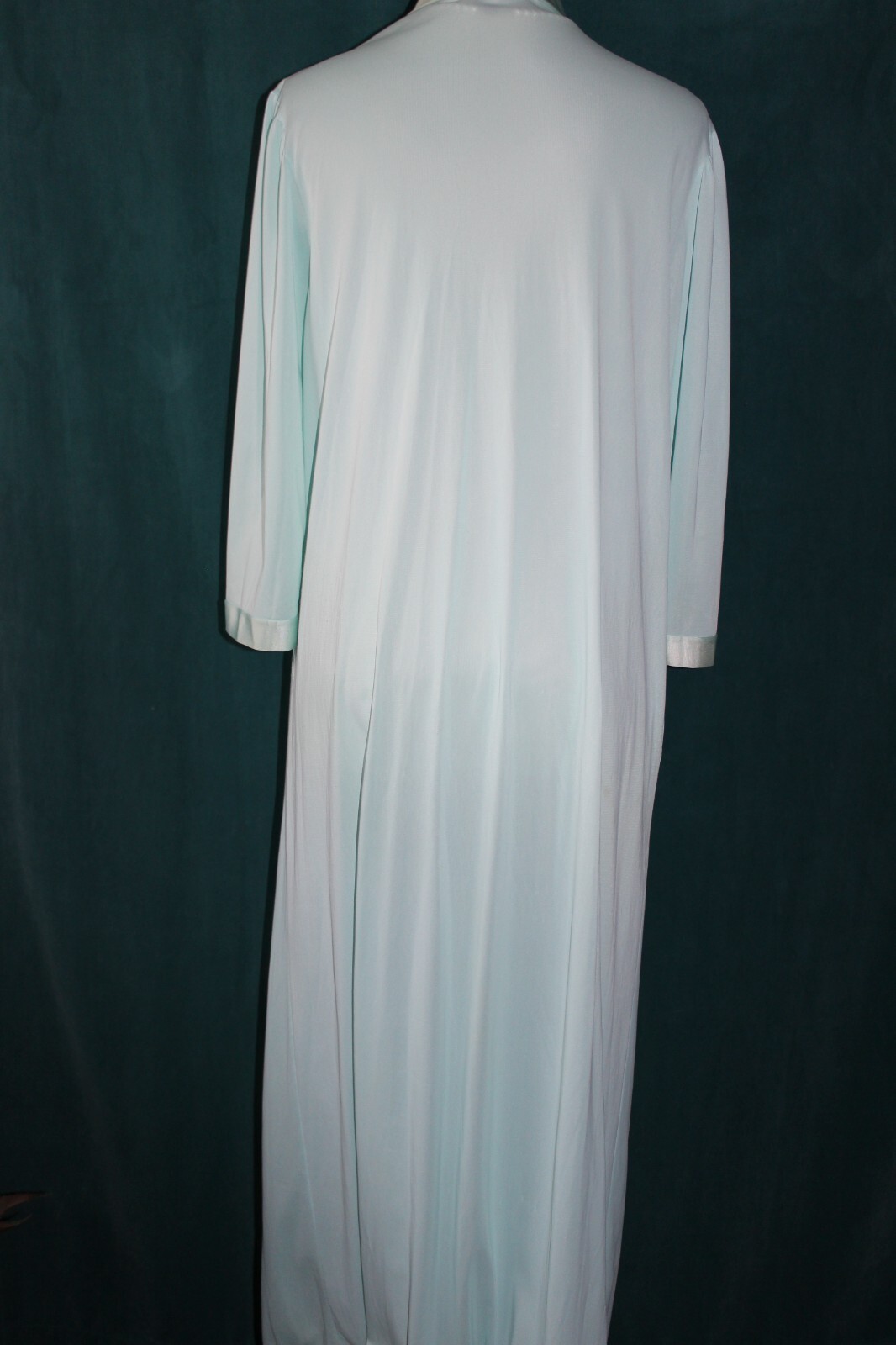VANITY FAIR Aqua Blue Long Robe Zip VINTAGE Nylon Classic Sz L Satin Trim USA