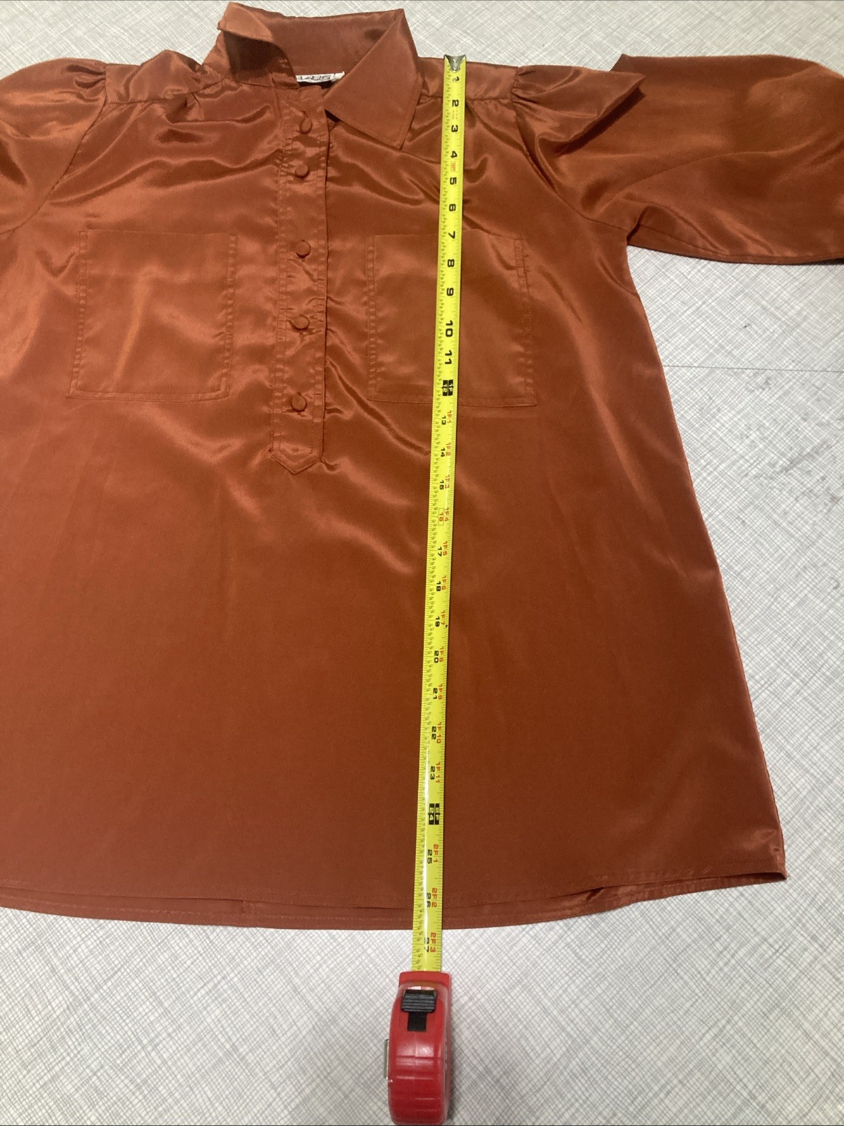 Vtg 80s Chaus Blouse Size 7/8 Fit Med Orange Rust Copper Secretary Top Retro EUC