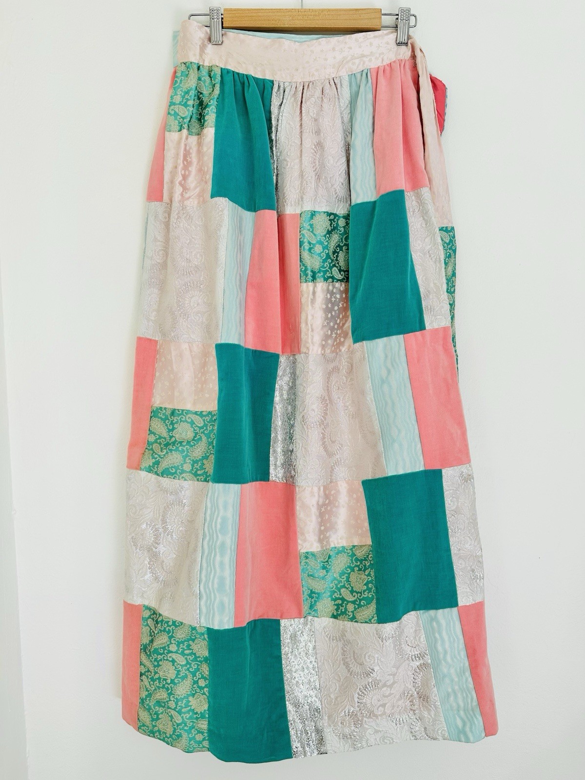 Vtg Patchwork Maxi Skirt Womens Medium Colorblock Boho Cottagecore 70&rsquo;s Retro