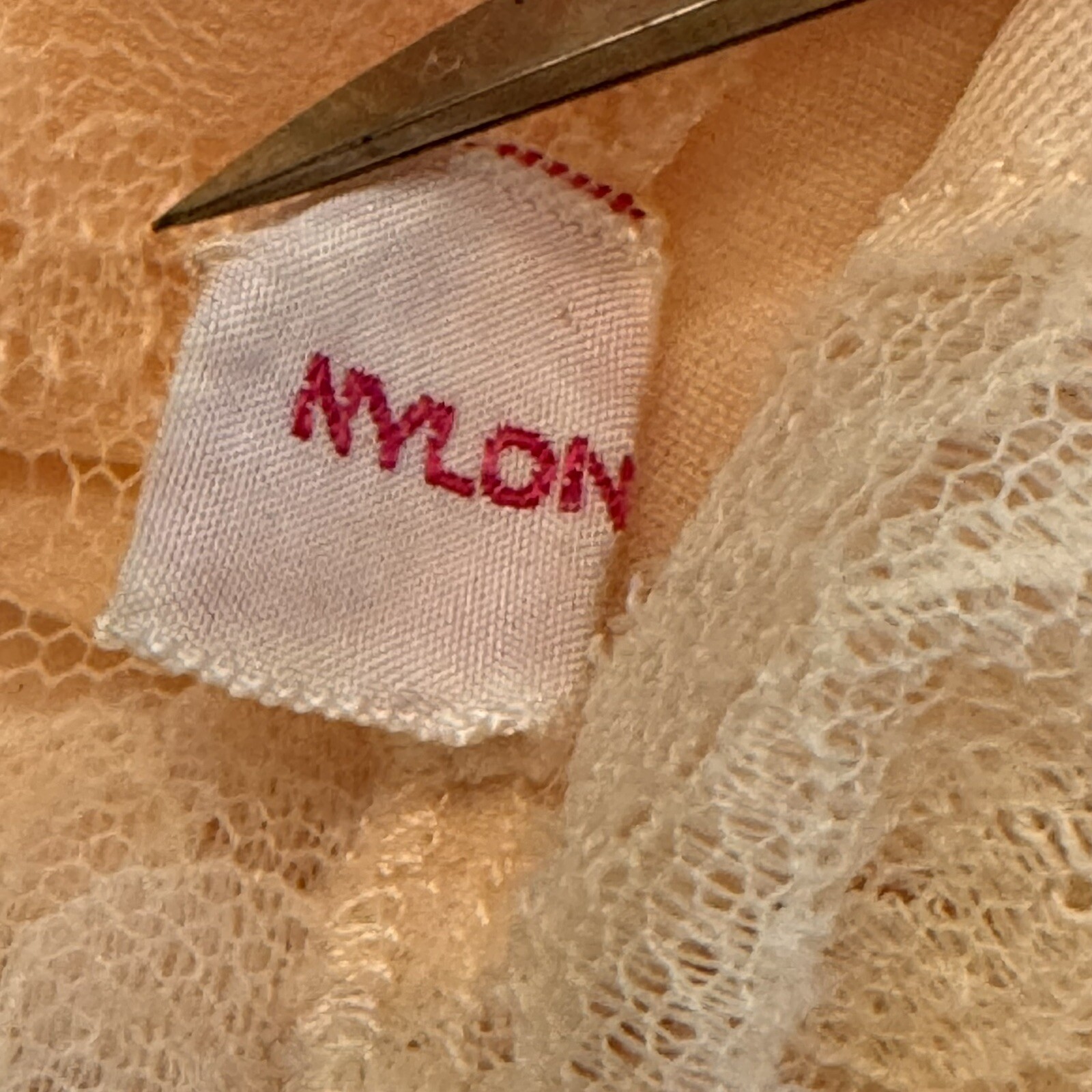 VTG 40s LUXITE by Holeproof SHEER Nylon Pink Peach Long Nightgown Ivory Lace 38