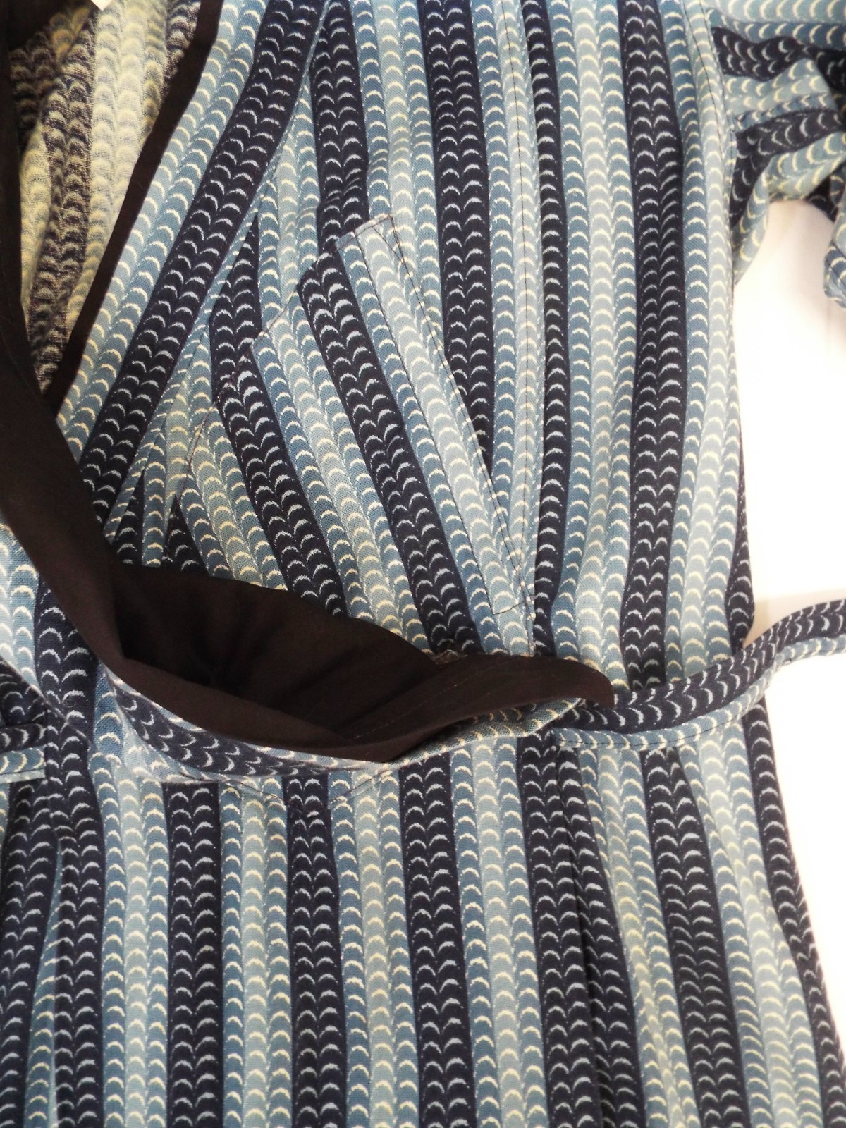 Vintage 1970s KENZO Jap Kimono Long Robe Dress 38 Blue Cotton Wrap Front Belt