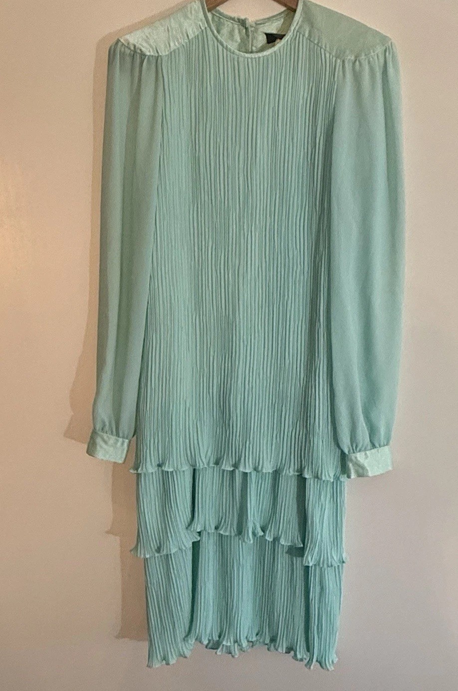 Vintage 70s Seafoam Green Sheer Tiered Prairie Boho Midi Dress Romantic Sz8