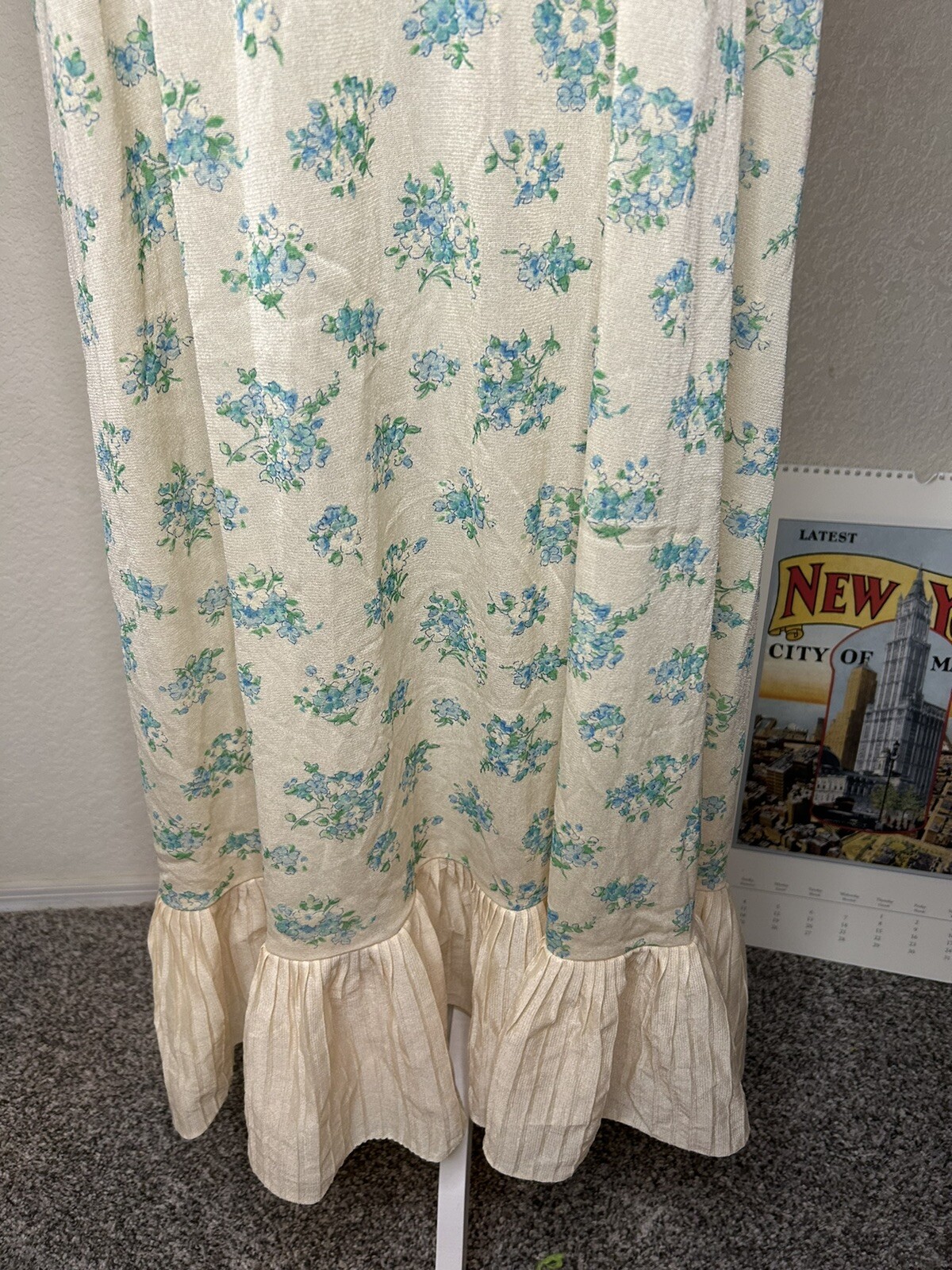 Vintage Sears Long Nightgown Nylon Floral Ruffle Lingerie Sz L 38 40 USA