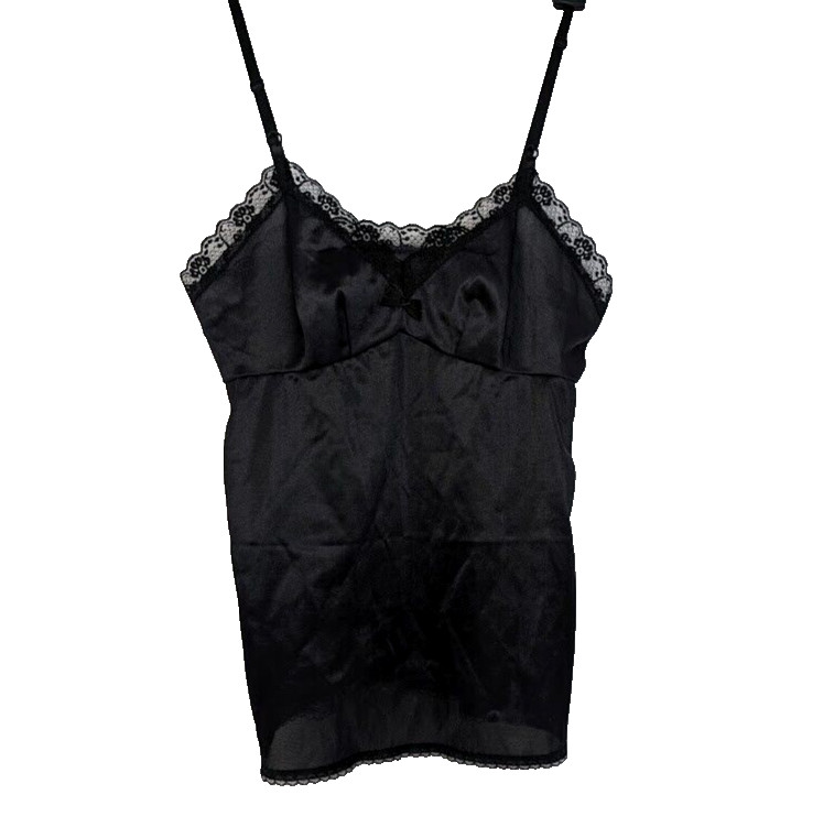 Leggs Camisol Cami Tank Black Nylon Lace Vintage Spaghetti Strap Women 32 USA