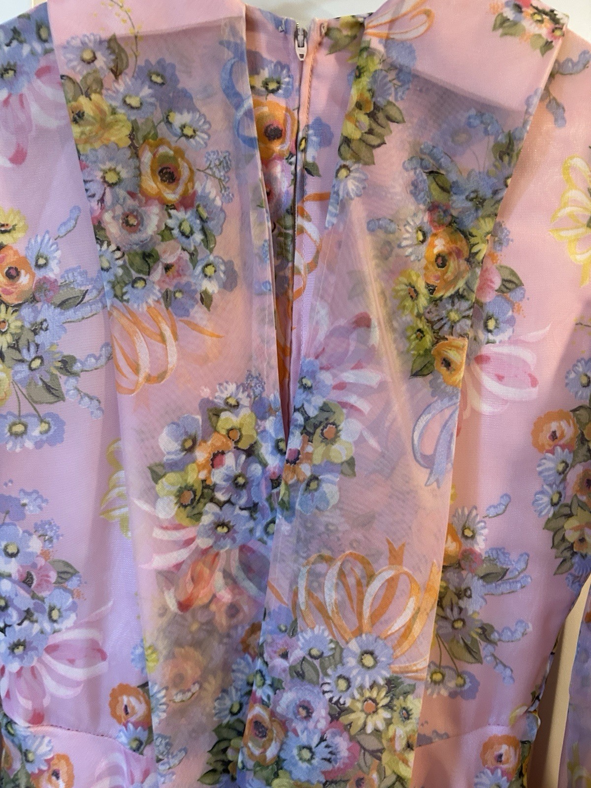 Avalon Classics Pink Floral Chiffon Maxi Dress Gown Sz 12 Cottage ILGWU Label