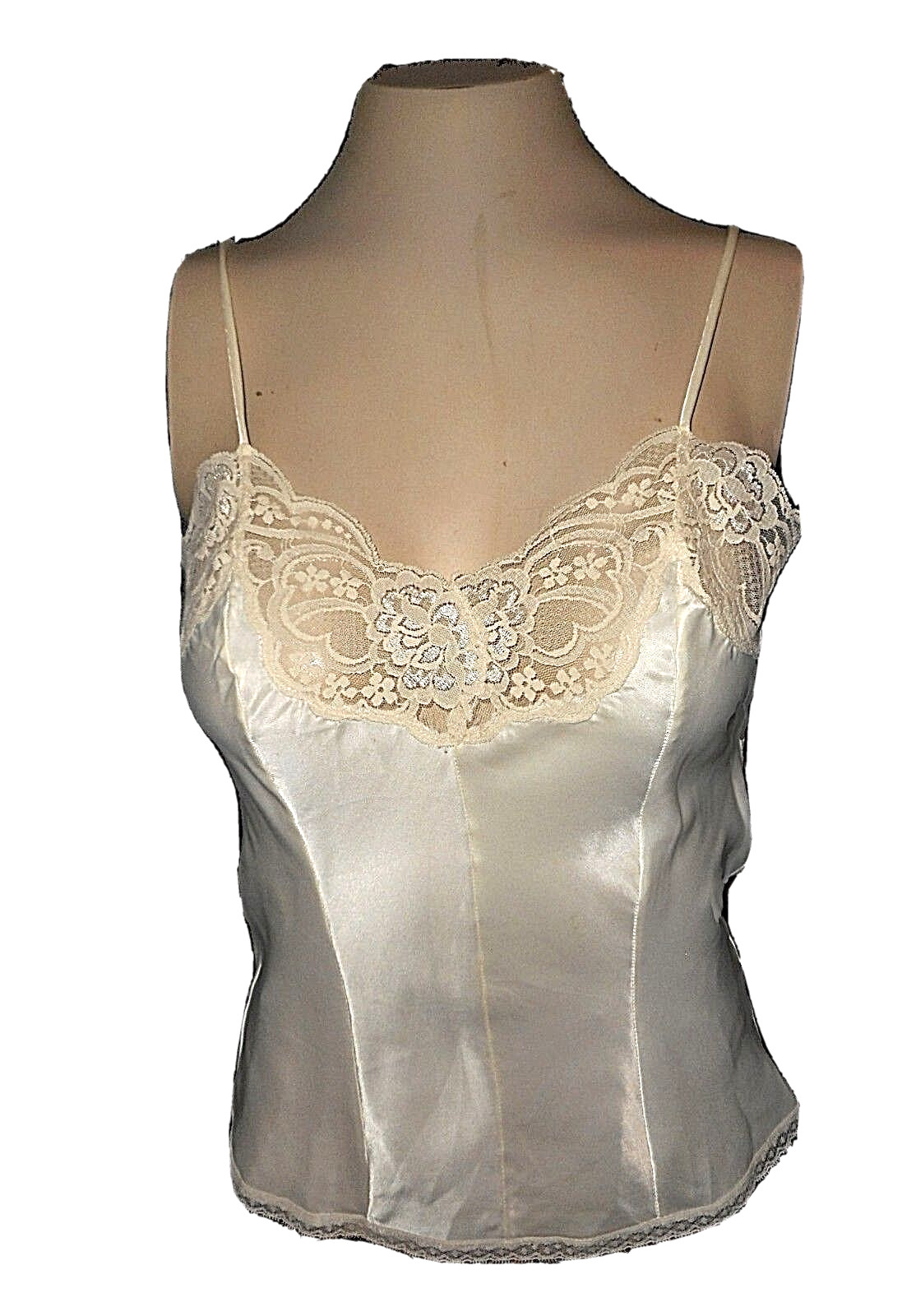vintage 1980s, Cami, Lady Lynne, Ivory Lace Nylon-Acetate sexy 32