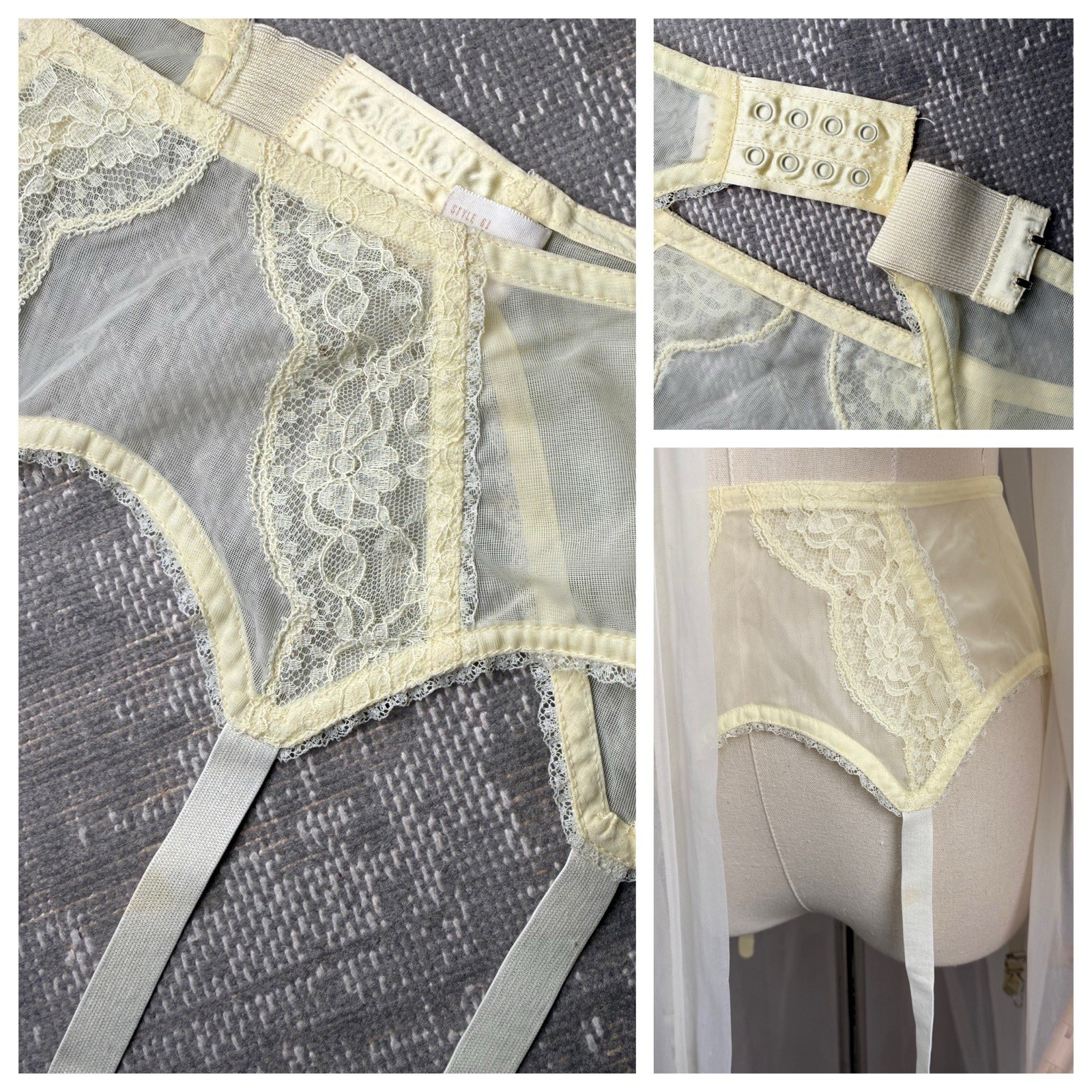 Vintage 1970s GARTER BELT Vassarette Lace Sexy Pale Yellow Lingerie S/M – 80s