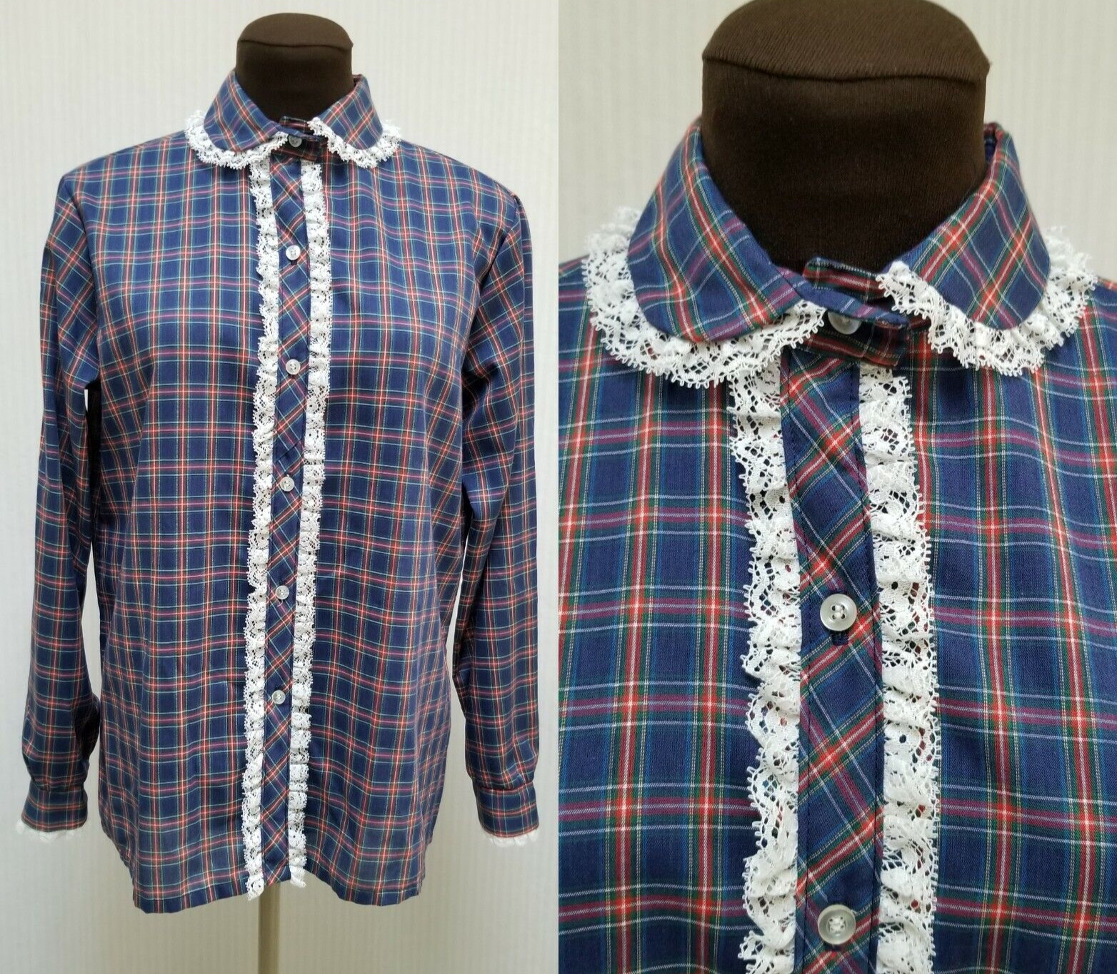 NWOT Vintage 1970/80&rsquo;s Prairie Cottage Core Blue Plaid Shirt – JCPenney – Size M