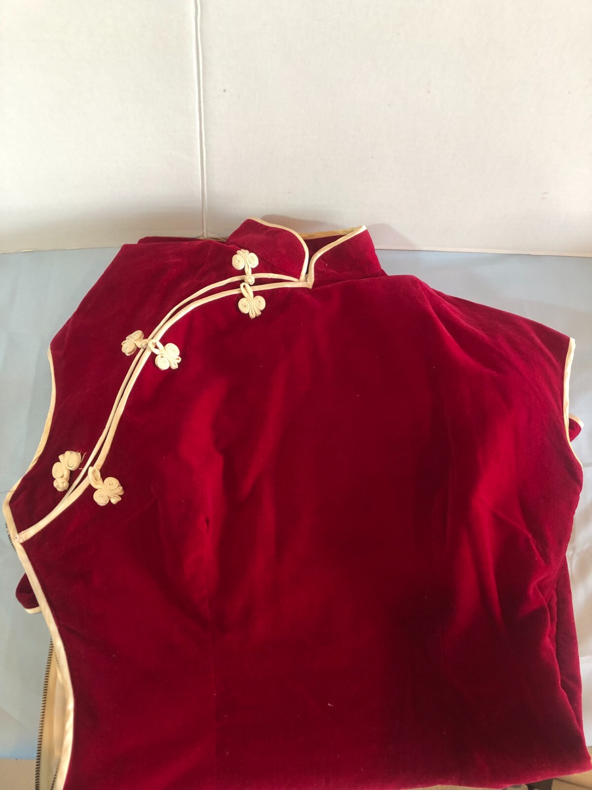 VINTAGE Handmade Oriental MEDIUM Red Velvet-Like Dress #ND